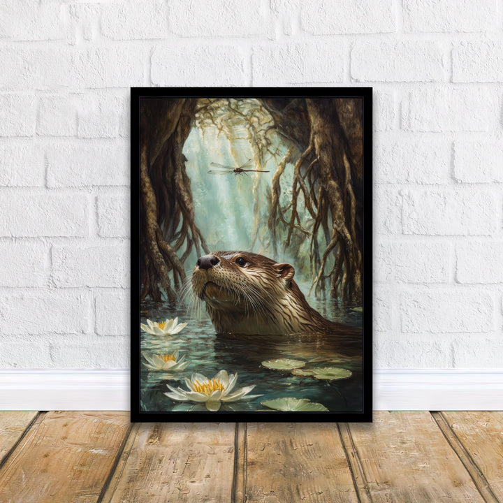 Otter Beneath Willow Roots Poster Cottagecore Decor Rustic Wildlife Illustration Enchanted Riverbank Wall Art