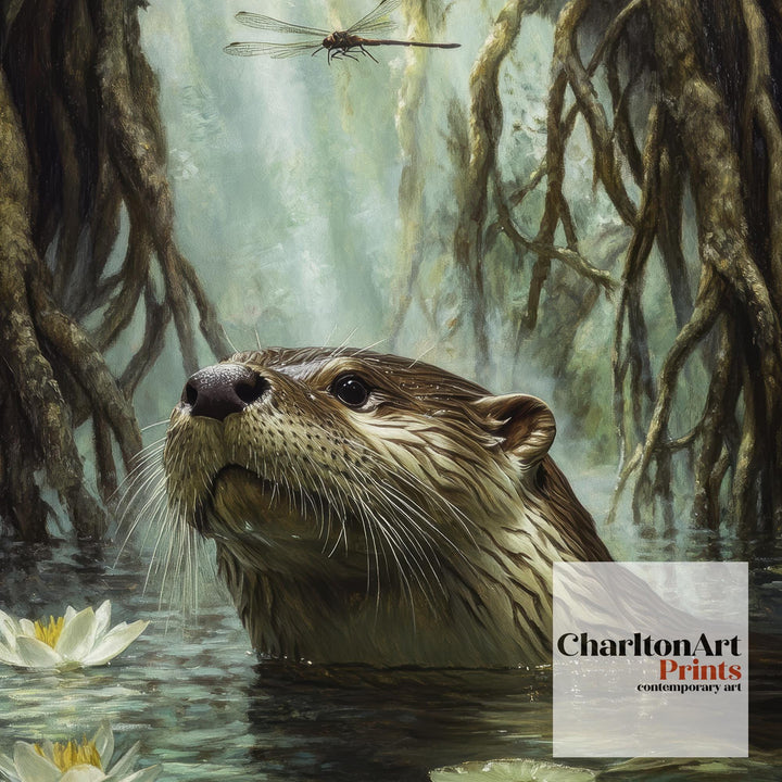Otter Beneath Willow Roots Poster Cottagecore Decor Rustic Wildlife Illustration Enchanted Riverbank Wall Art
