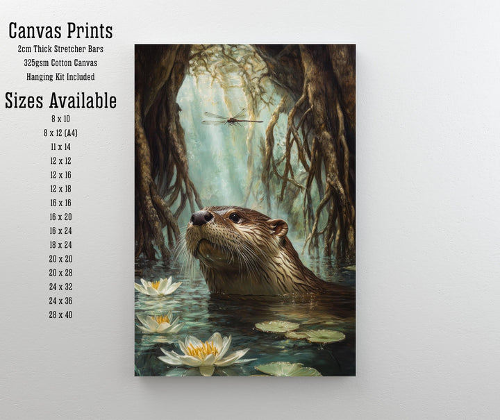 Otter Beneath Willow Roots Poster Cottagecore Decor Rustic Wildlife Illustration Enchanted Riverbank Wall Art