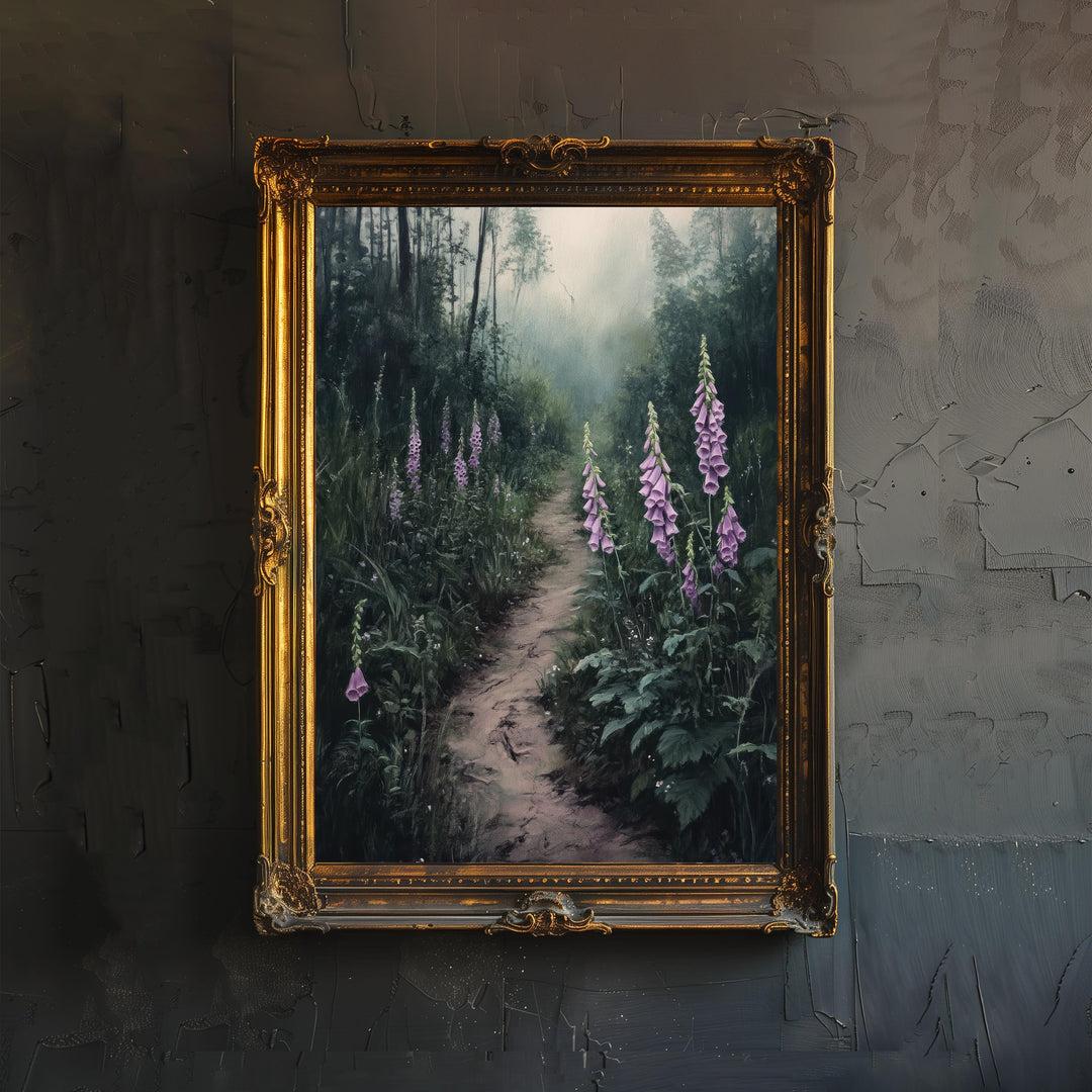 Witches Path Through Foxgloves Poster Enchanted Forest Art Cottagecore Decor Whimsical Nature Illustration