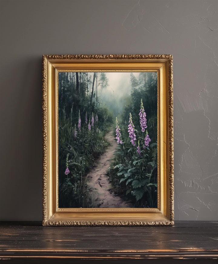 Witches Path Through Foxgloves Poster Enchanted Forest Art Cottagecore Decor Whimsical Nature Illustration