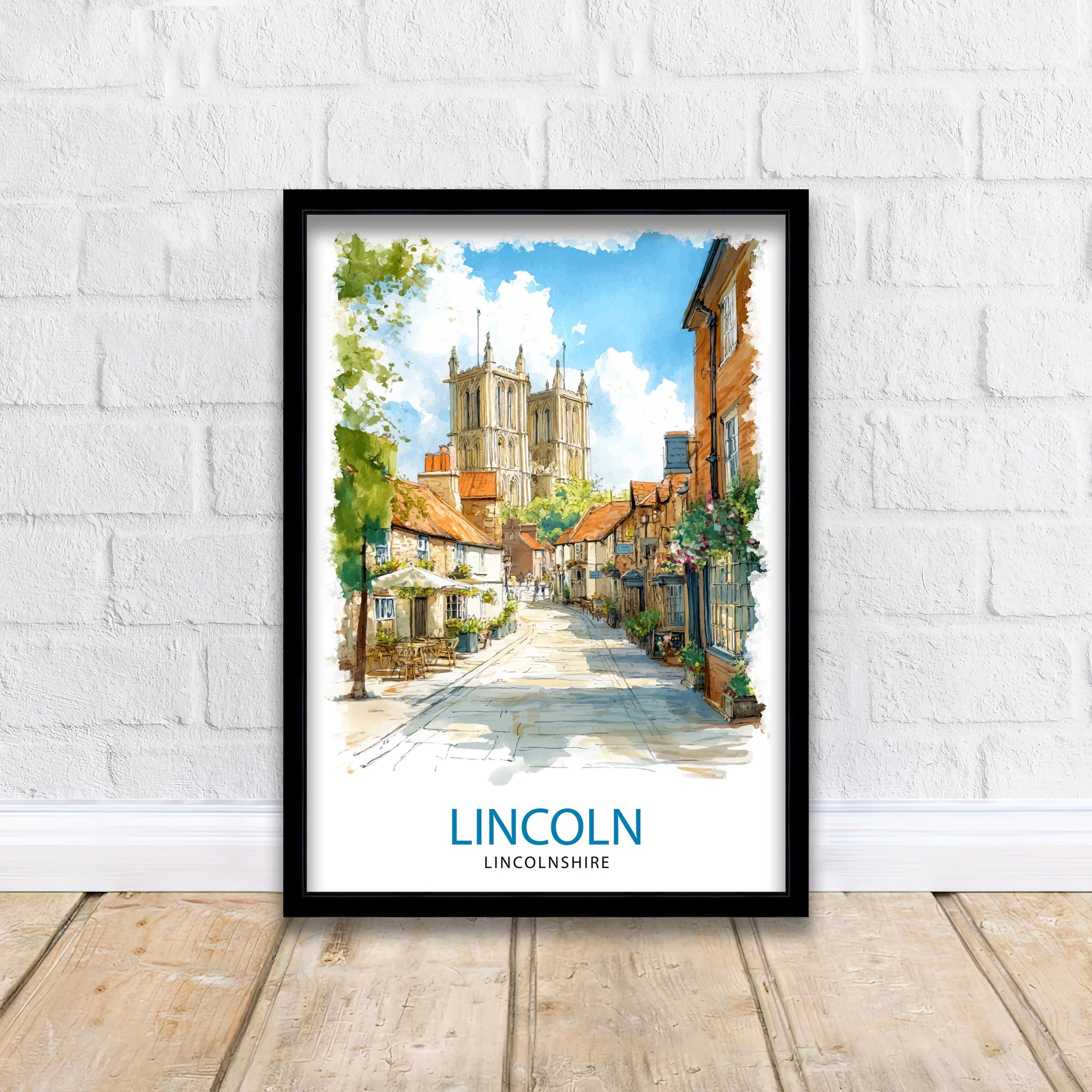 Lincoln Cathedral Watercolor Art Print, UK Cityscape Painting, Steep Hill Wall Decor, Medieval History Gift