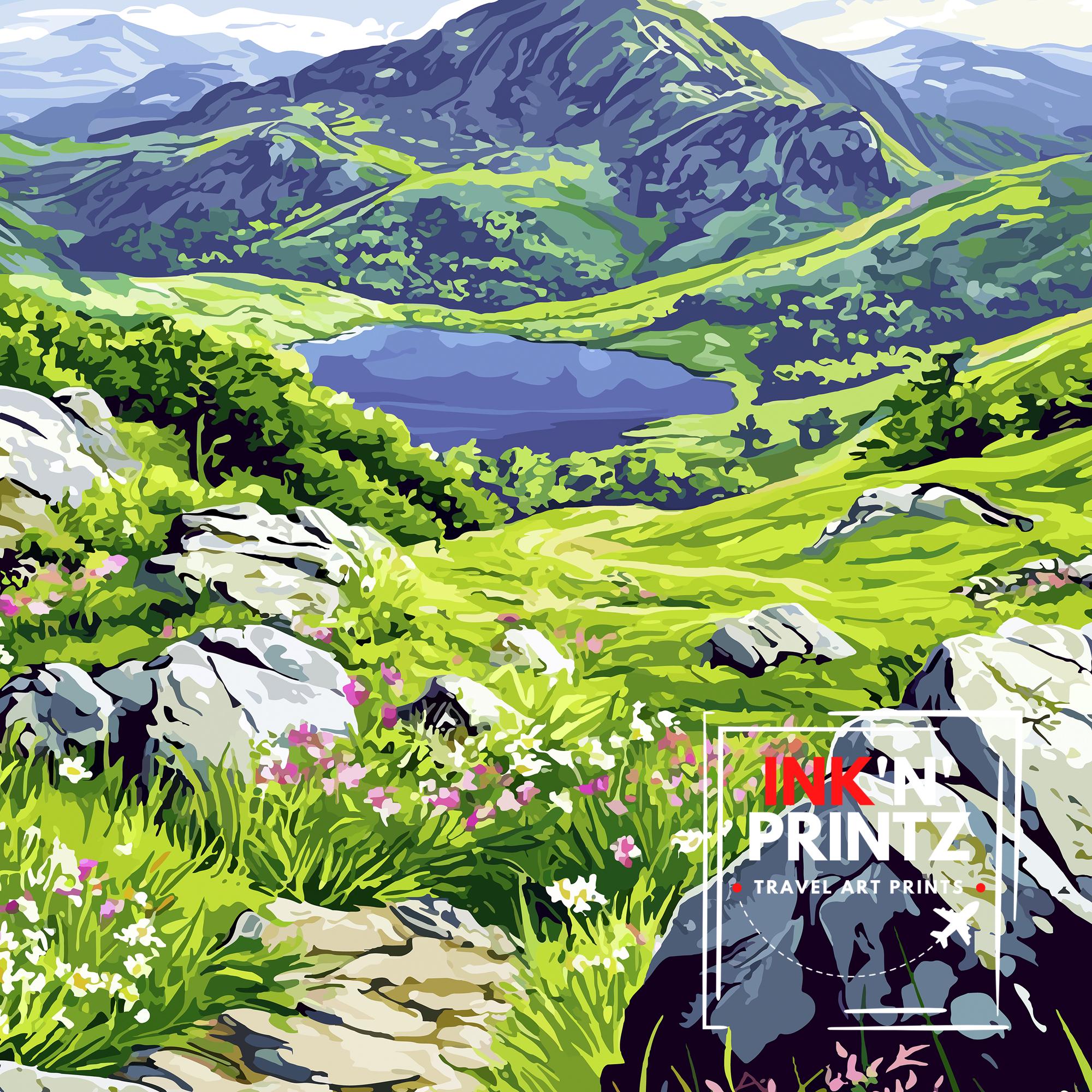 Haystacks Lake District Watercolor Art Print, Wainwright Fell Painting, UK Landscape Wall Decor, Hiking Gift