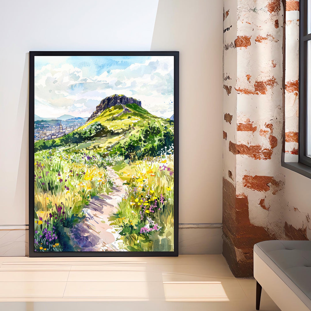 Arthur's Seat Watercolor Art Print, Edinburgh Scotland Painting, Holyrood Park Wall Decor, Scottish Landscape Gift