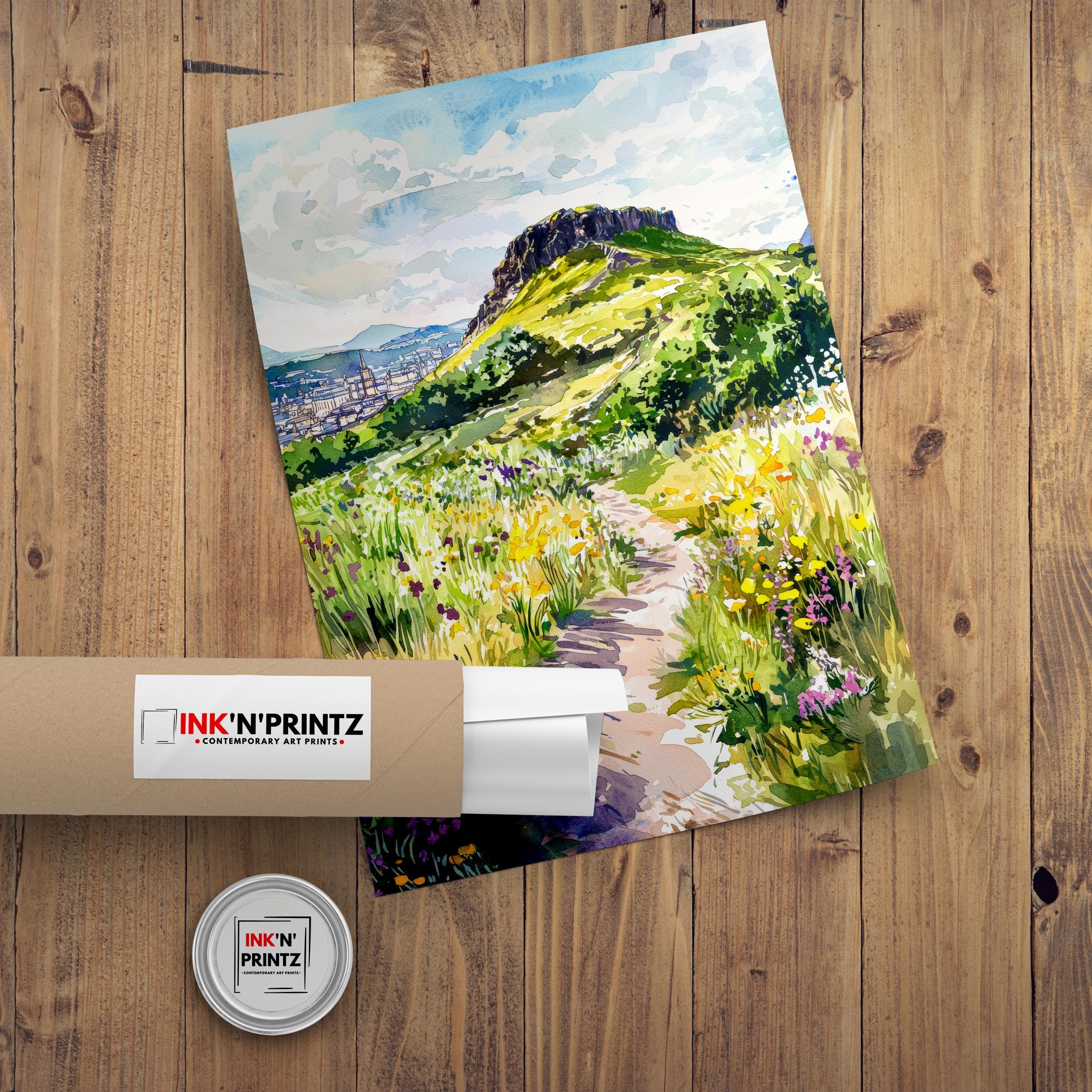 Arthur's Seat Watercolor Art Print, Edinburgh Scotland Painting, Holyrood Park Wall Decor, Scottish Landscape Gift