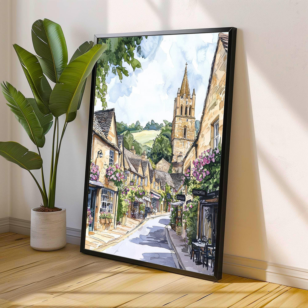 Winchcombe Cotswolds Watercolor Art Print, English Village Painting, Sudeley Castle UK Travel Gift