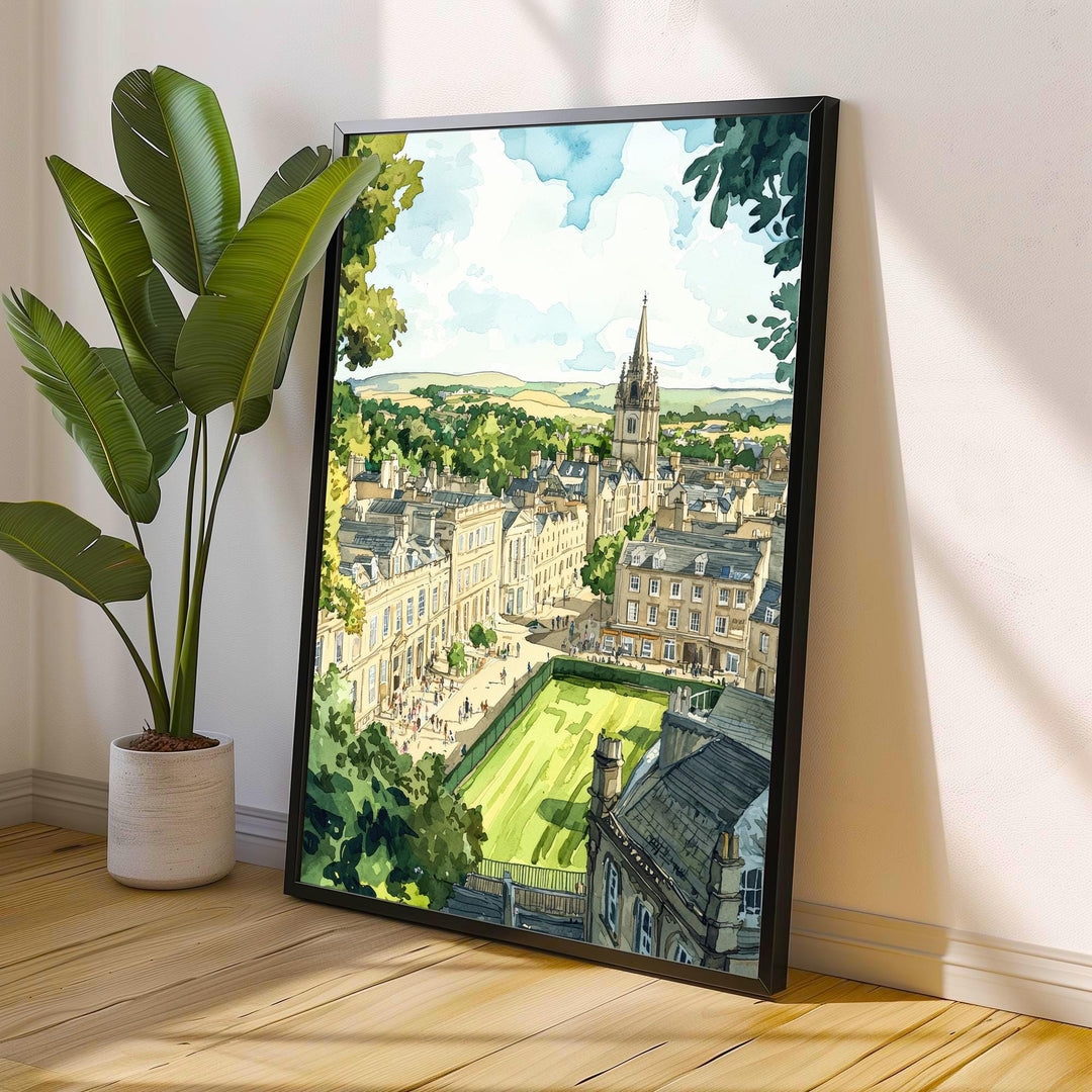 Bath England Watercolor Art Print, Roman Baths Painting, Royal Crescent Wall Decor, Georgian City Gift