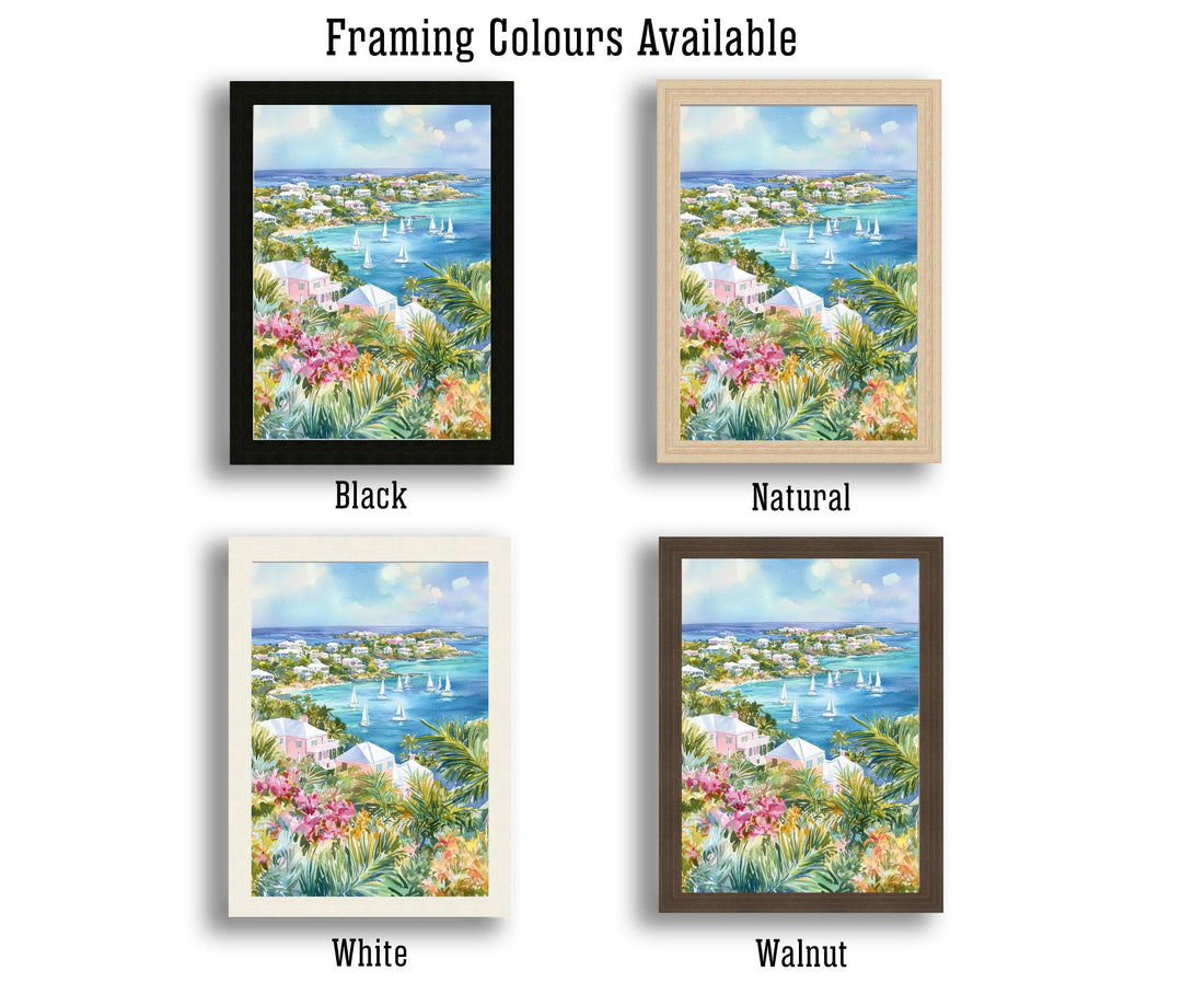 Bermuda Watercolor Art Print, Pink Sand Beach Painting, Tropical Island Wall Decor, Travel Gift