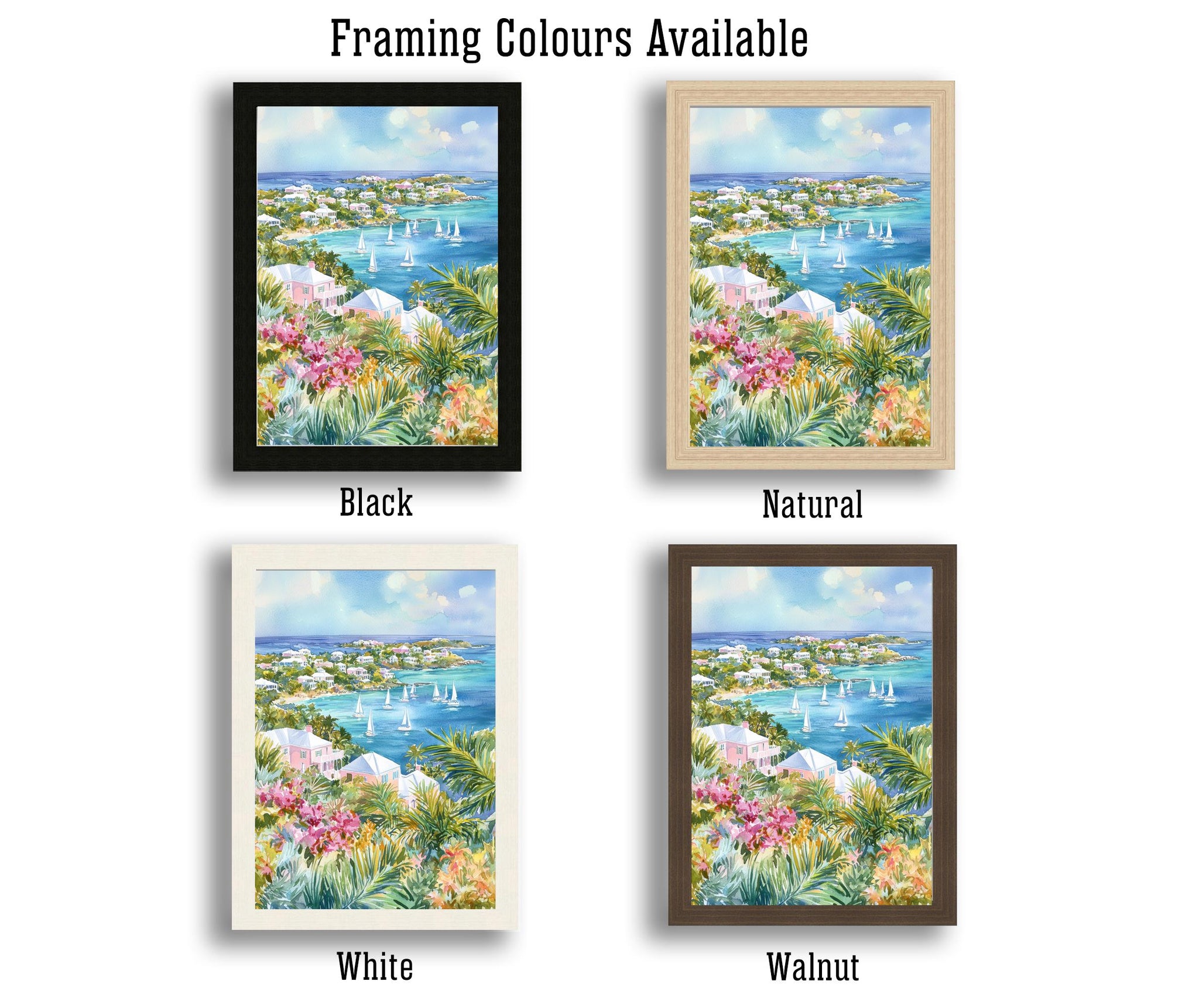 Bermuda Watercolor Art Print, Pink Sand Beach Painting, Tropical Island Wall Decor, Travel Gift