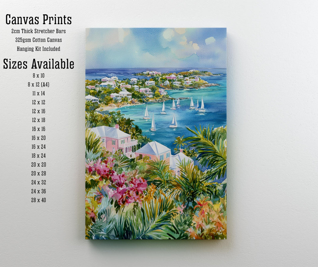 Bermuda Watercolor Art Print, Pink Sand Beach Painting, Tropical Island Wall Decor, Travel Gift
