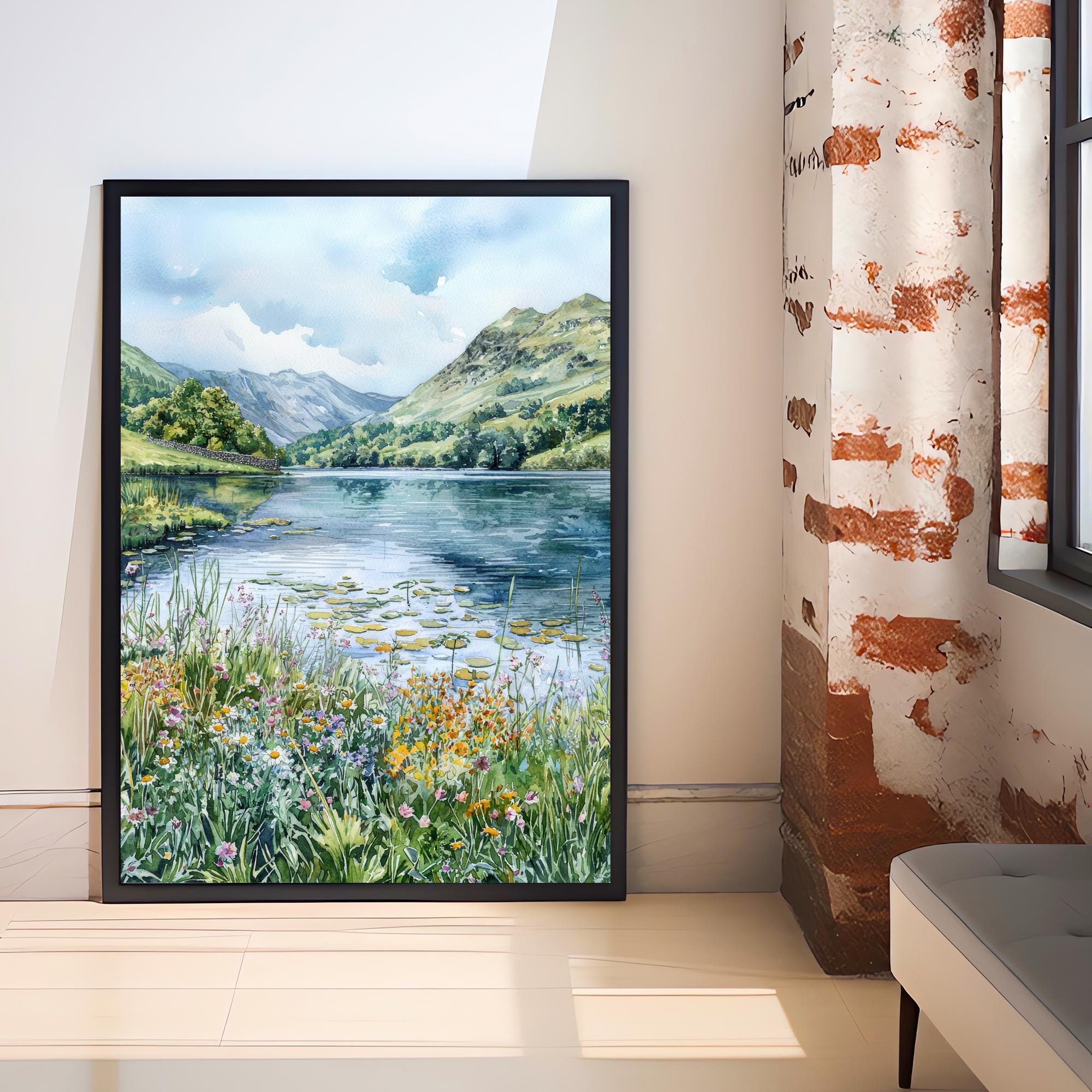 Grasmere Lake District Watercolor Art Print, William Wordsworth Painting, UK Landscape Wall Decor, Hiking Gift
