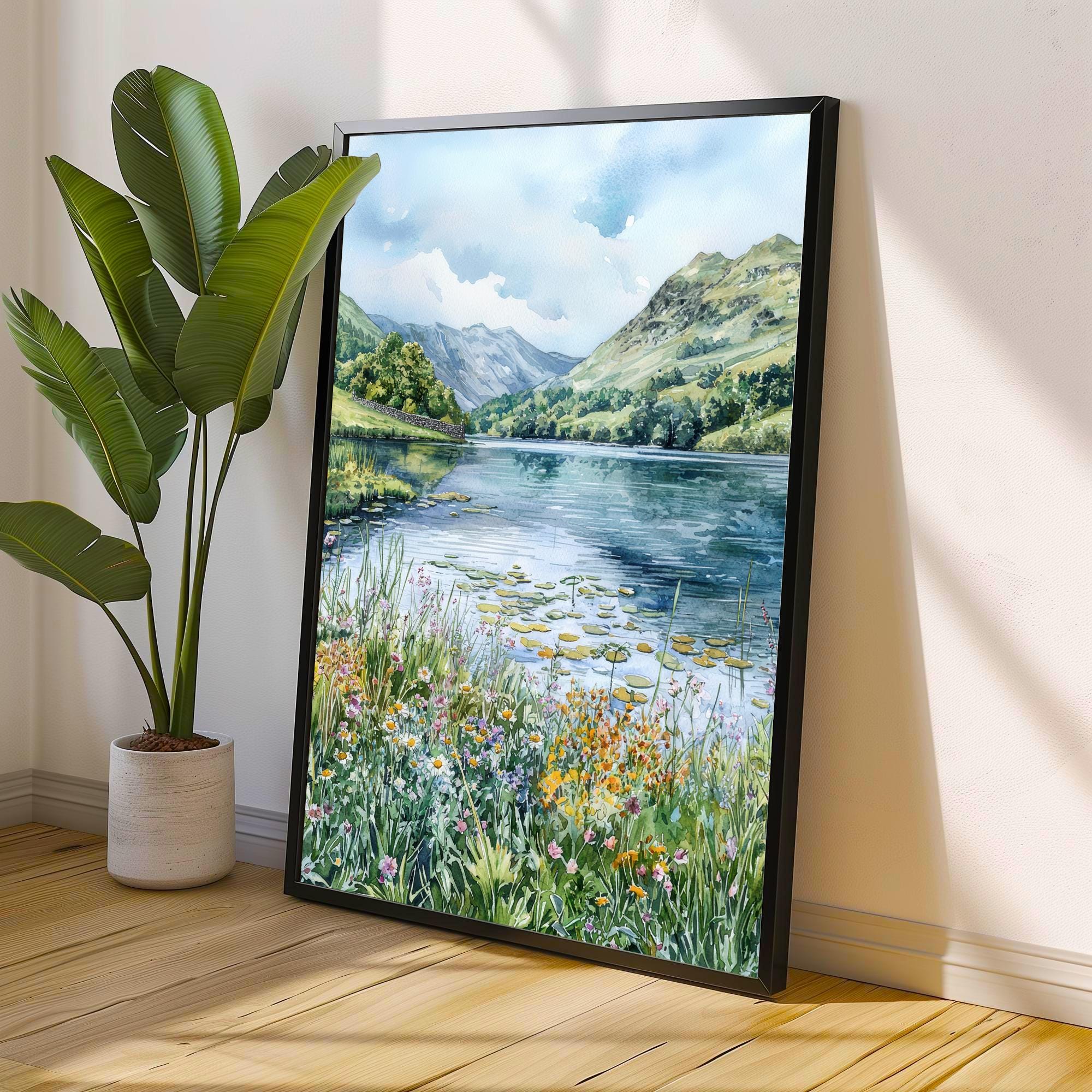 Grasmere Lake District Watercolor Art Print, William Wordsworth Painting, UK Landscape Wall Decor, Hiking Gift