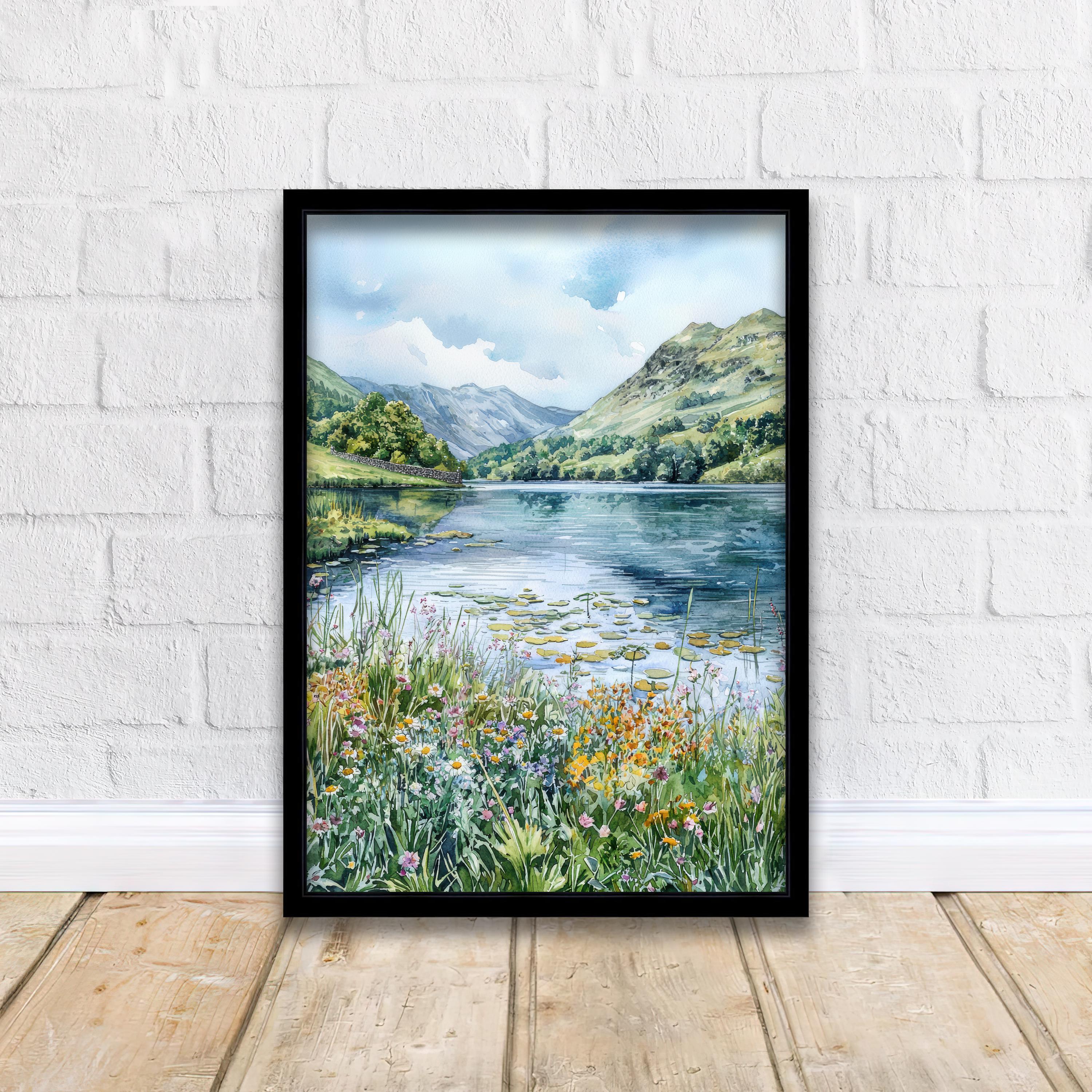 Grasmere Lake District Watercolor Art Print, William Wordsworth Painting, UK Landscape Wall Decor, Hiking Gift