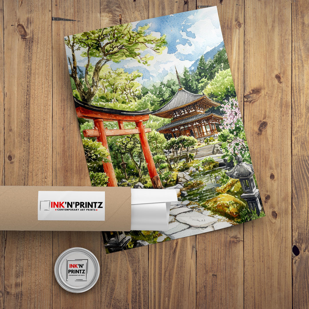 Kyoto Japan Watercolor Art Print, Cherry Blossom Painting, Gion District Wall Decor, Japanese Travel Gift