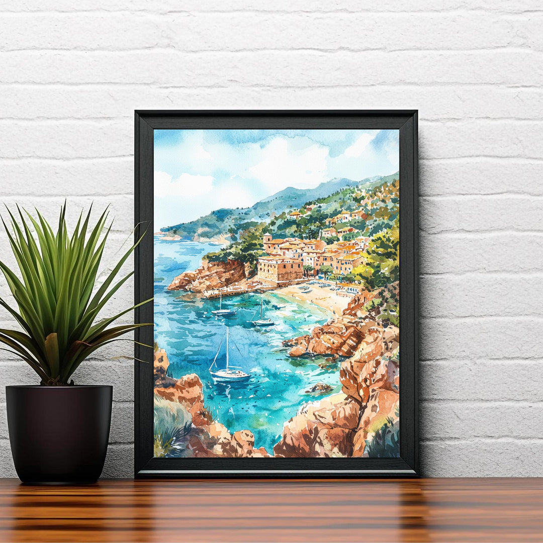 Mallorca Watercolor Art Print, Spain Travel Painting, Balearic Islands Wall Decor, Mediterranean Gift