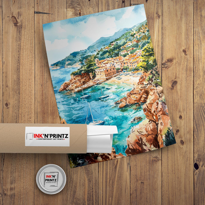 Mallorca Watercolor Art Print, Spain Travel Painting, Balearic Islands Wall Decor, Mediterranean Gift