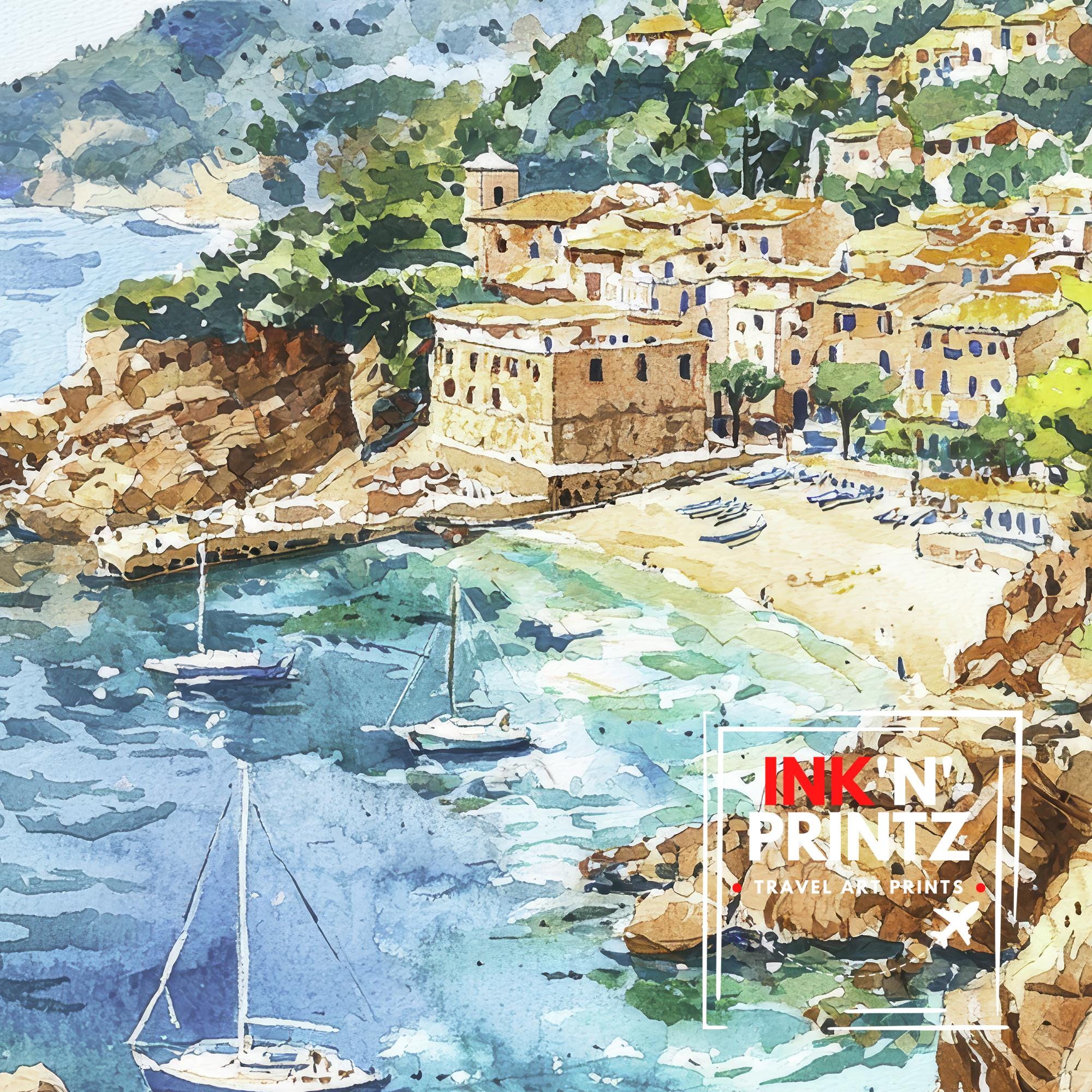 Mallorca Watercolor Art Print, Spain Travel Painting, Balearic Islands Wall Decor, Mediterranean Gift