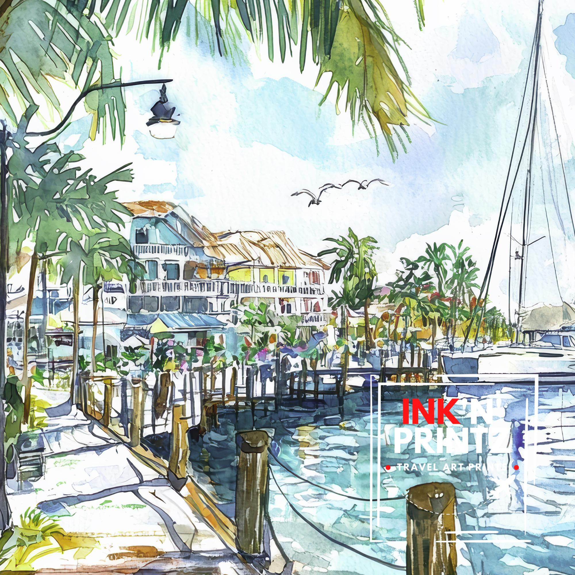 Punta Gorda Florida Watercolor Art Print, Charlotte Harbor Painting, Gulf Coast Wall Decor, Coastal Gift