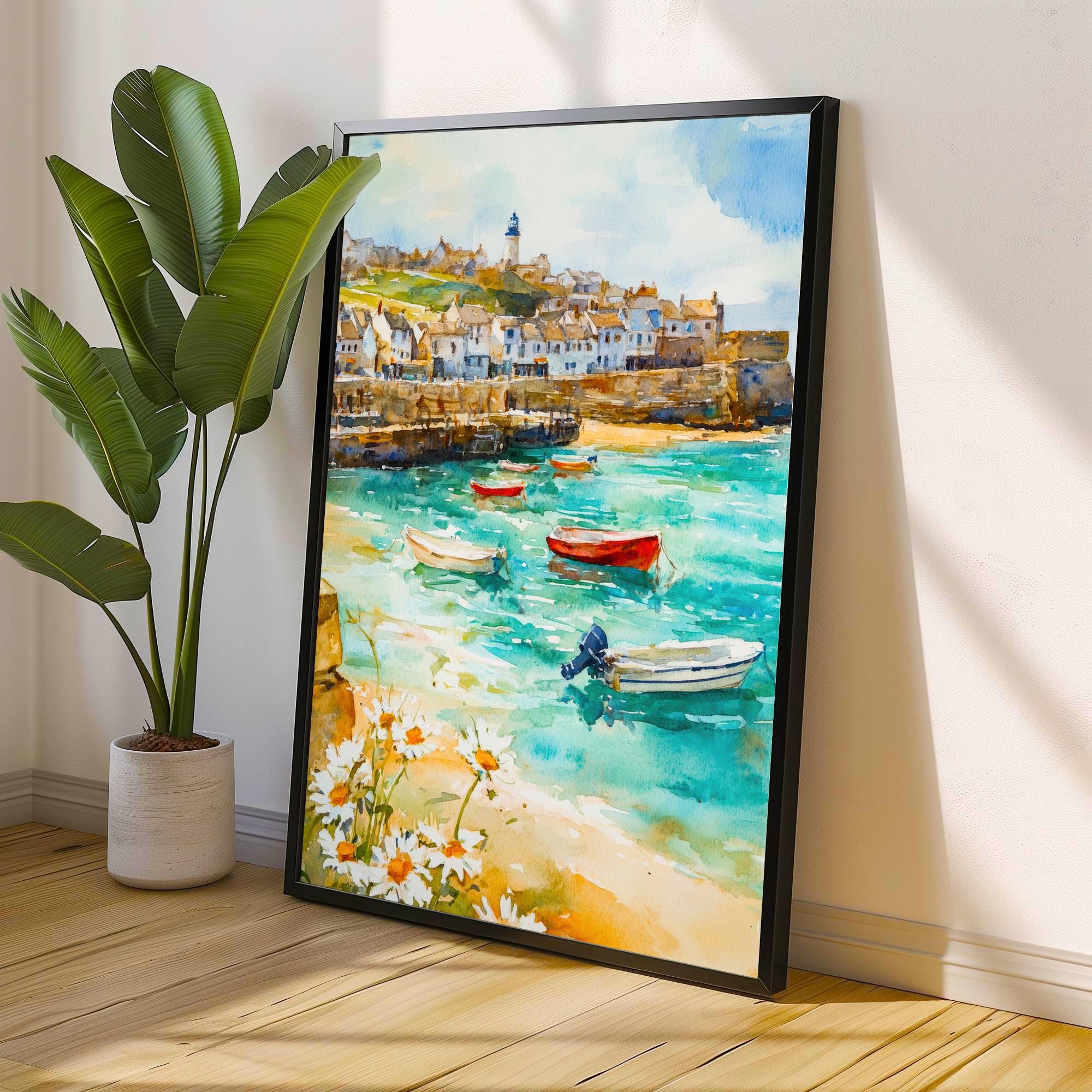 St Ives Cornwall England Travel Poster Print Coastal Wall Art Seaside Town Decor Gift for UK Beach Lovers and Fans of Scenic Harbour
