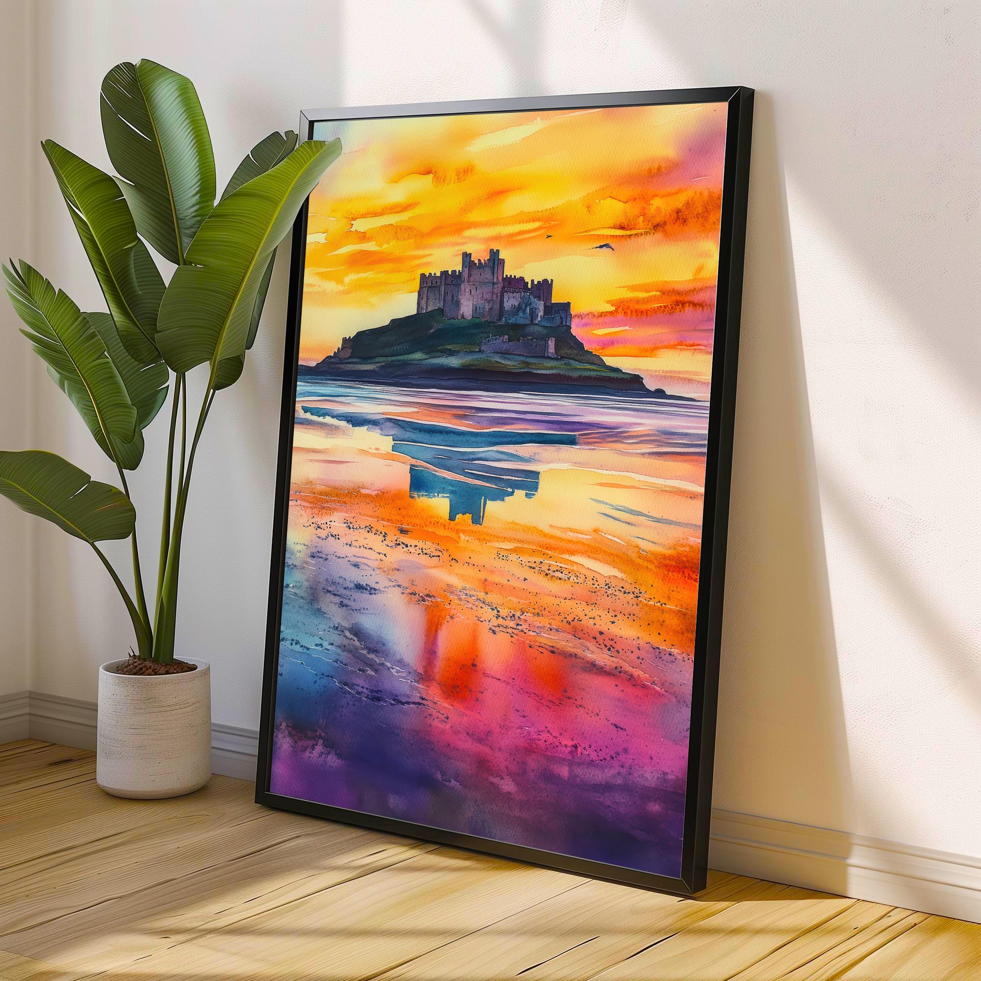 Bamburgh Castle Travel Poster Print Northumberland England Wall Art Coastal Landmark Decor Gift for UK History Lovers and Scenic Landscape