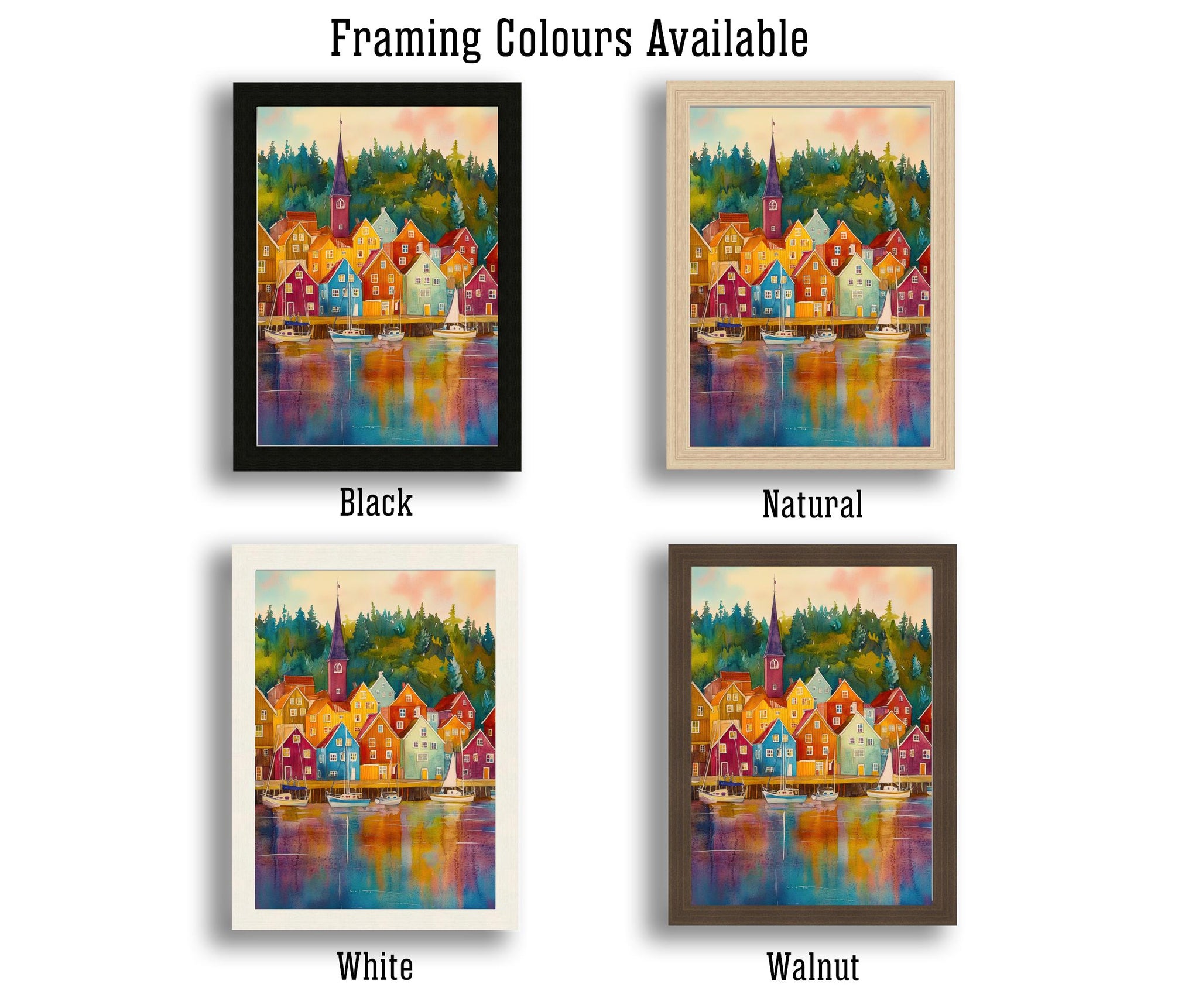 Bergen Watercolor Poster Painting Norway Wall Art Scandinavian City Print Colorful Harbour Decor Gift for Europe Lovers and Nordic Landscape