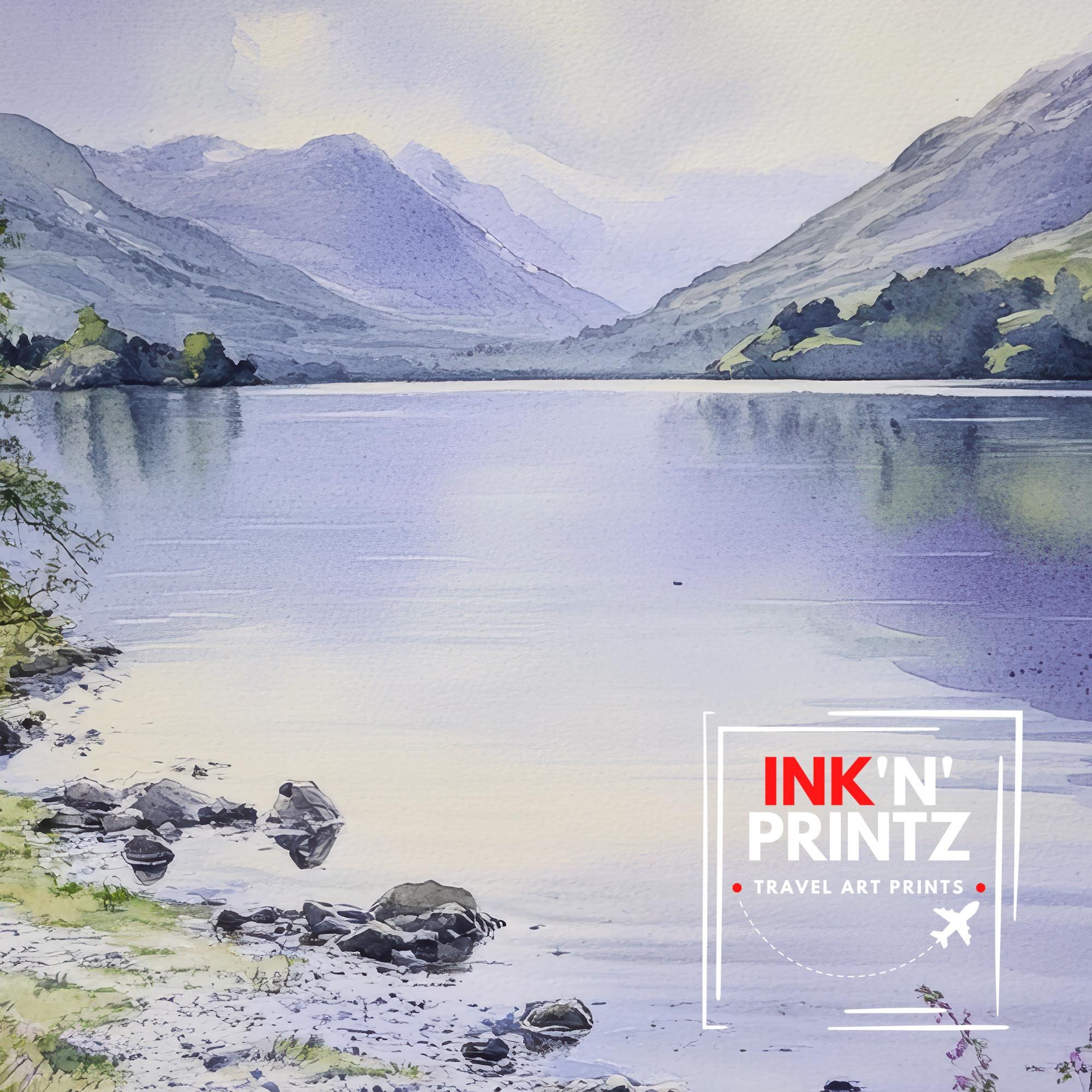 Coniston Water Lake District Watercolour Poster Painting England Wall Art Scenic Countryside Print Decor Gift for UK Nature Lovers