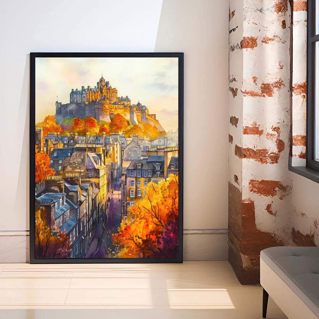 Edinburgh Watercolor Painting Poster Scotland Wall Art Historic City Print Castle Skyline Decor Gift for UK Travel Lovers and Scottish