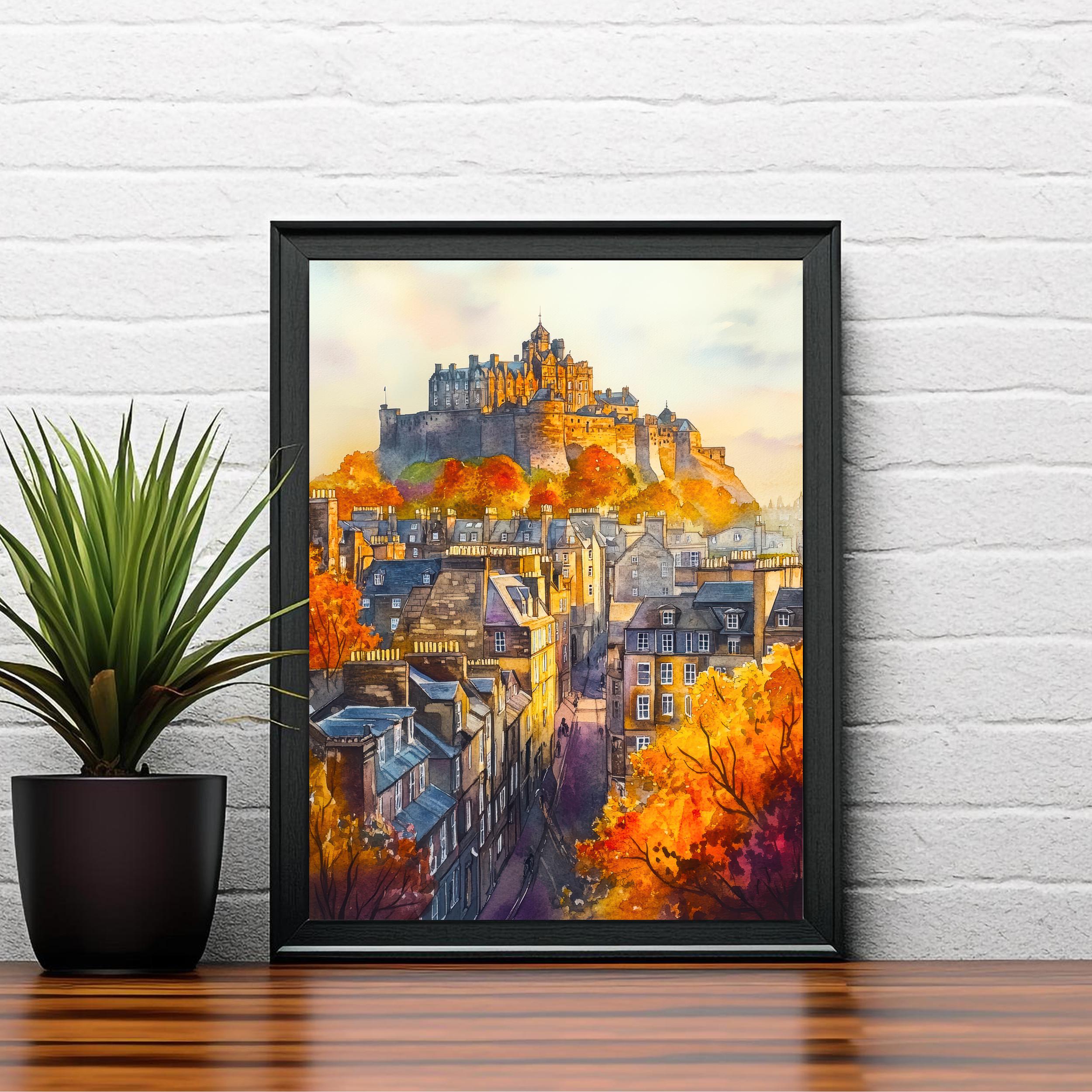Edinburgh Watercolor Painting Poster Scotland Wall Art Historic City Print Castle Skyline Decor Gift for UK Travel Lovers and Scottish