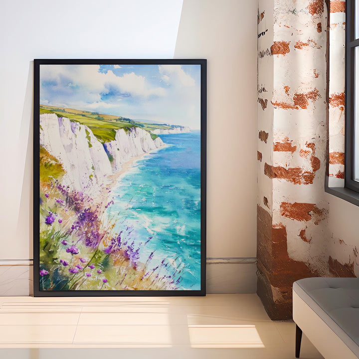 Isle of Wight Watercolor Painting Poster England Wall Art Coastal Landscape Print Decor Gift for UK Beach Lovers and Fans of Scenic British