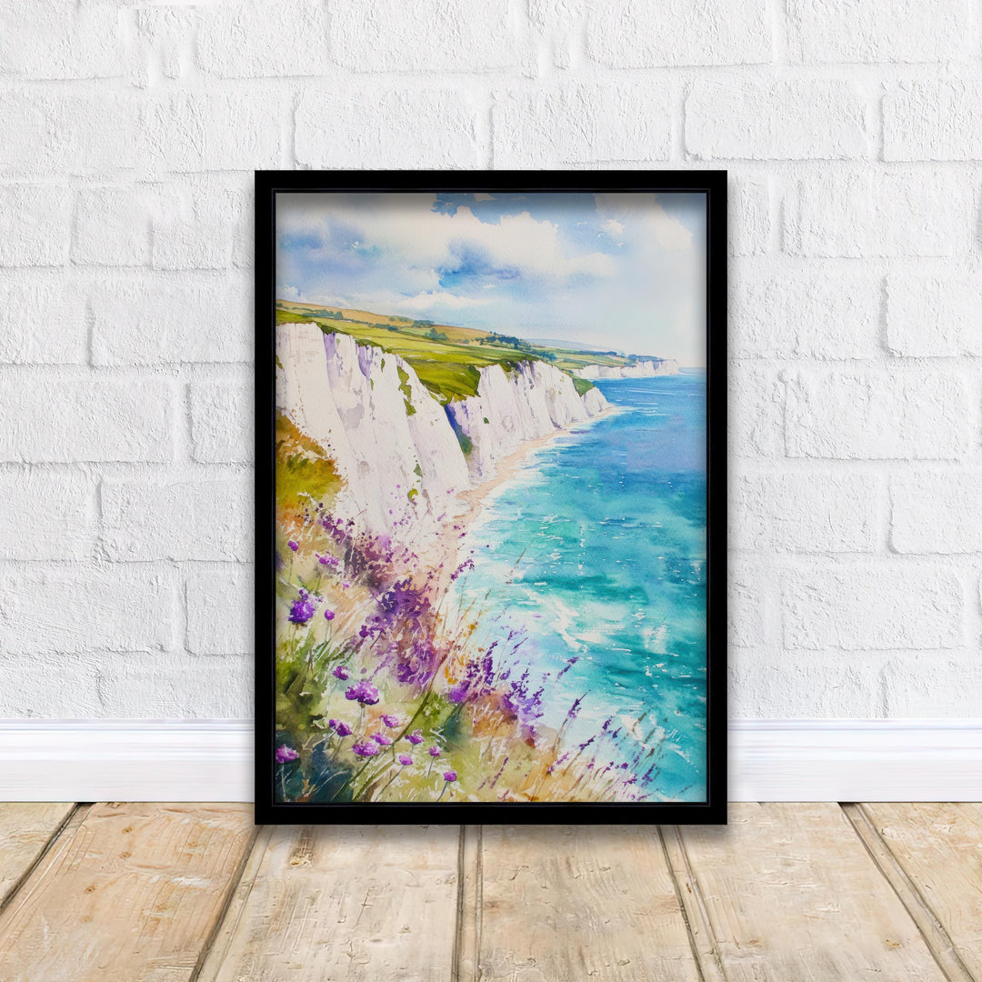 Isle of Wight Watercolor Painting Poster England Wall Art Coastal Landscape Print Decor Gift for UK Beach Lovers and Fans of Scenic British