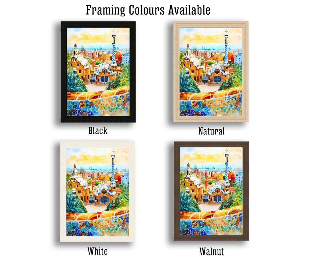 Park Guell Barcelona Travel Poster Print Spain Wall Art Gaudi Architecture Decor Gift for Europe Lovers and Fans of Scenic Spanish City