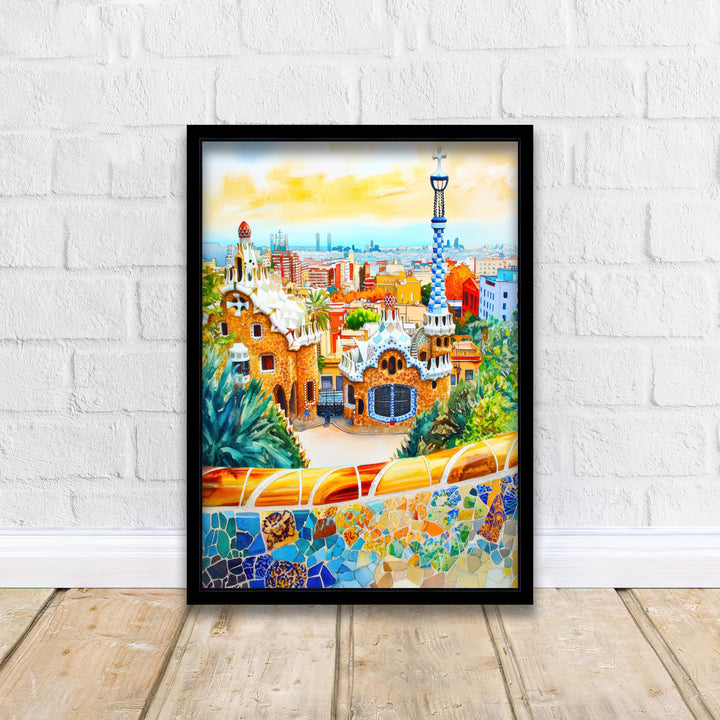 Park Guell Barcelona Travel Poster Print Spain Wall Art Gaudi Architecture Decor Gift for Europe Lovers and Fans of Scenic Spanish City