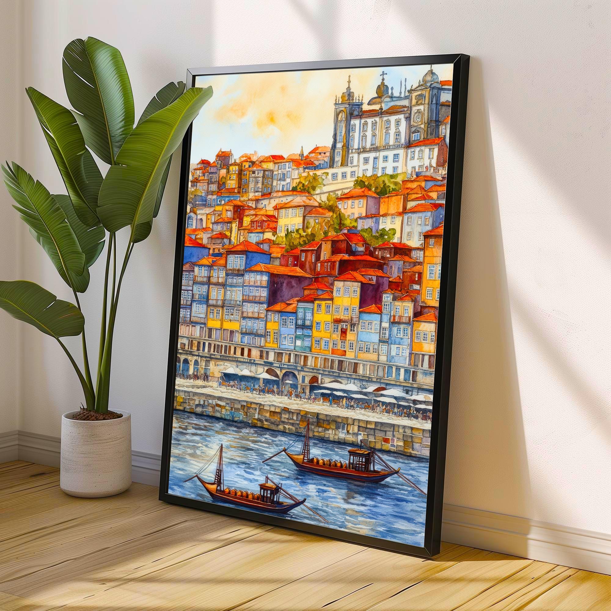 Porto Watercolor Painting Poster Portugal Wall Art Douro River City Print Decor Gift for Europe Lovers and Fans of Scenic Portuguese