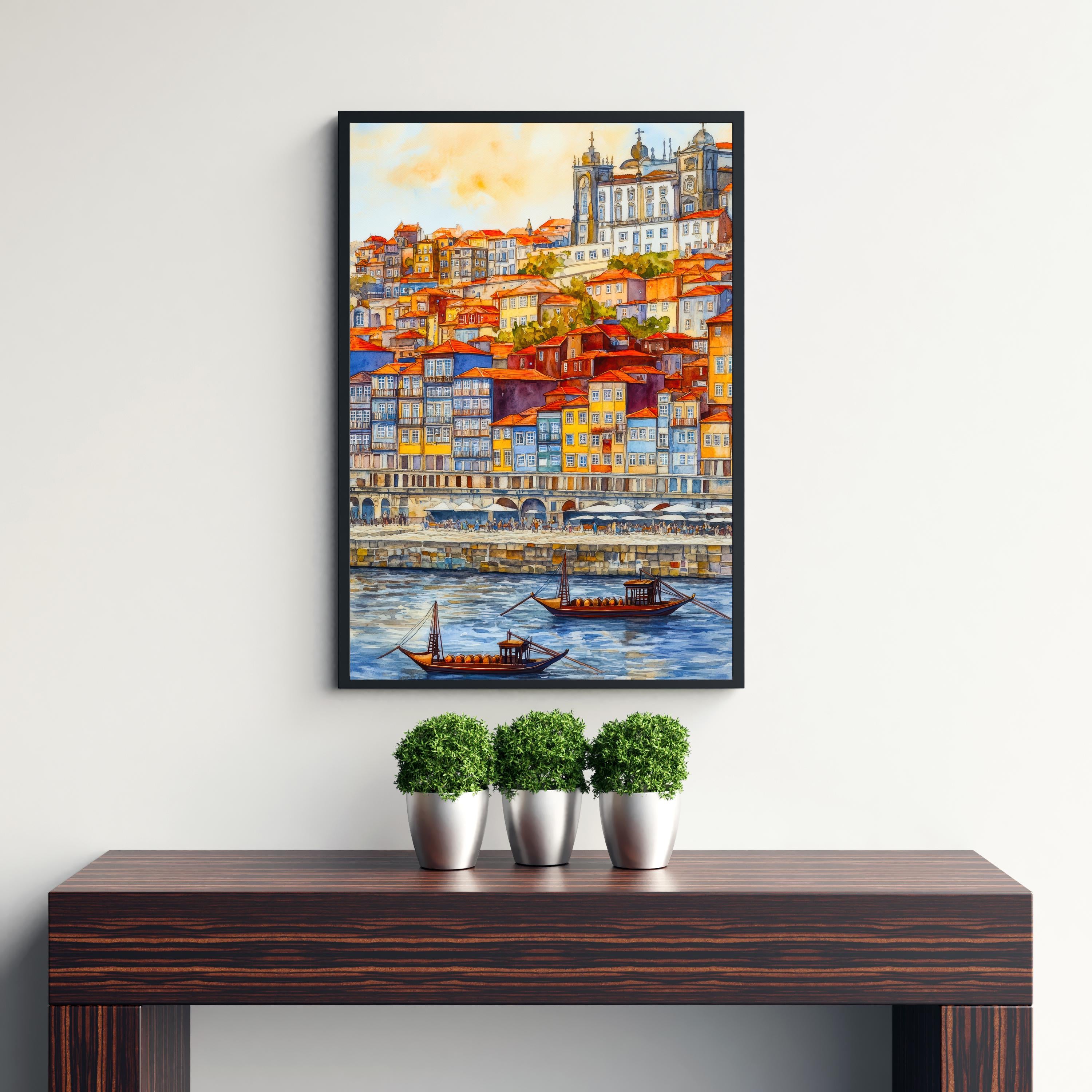 Porto Watercolor Painting Poster Portugal Wall Art Douro River City Print Decor Gift for Europe Lovers and Fans of Scenic Portuguese