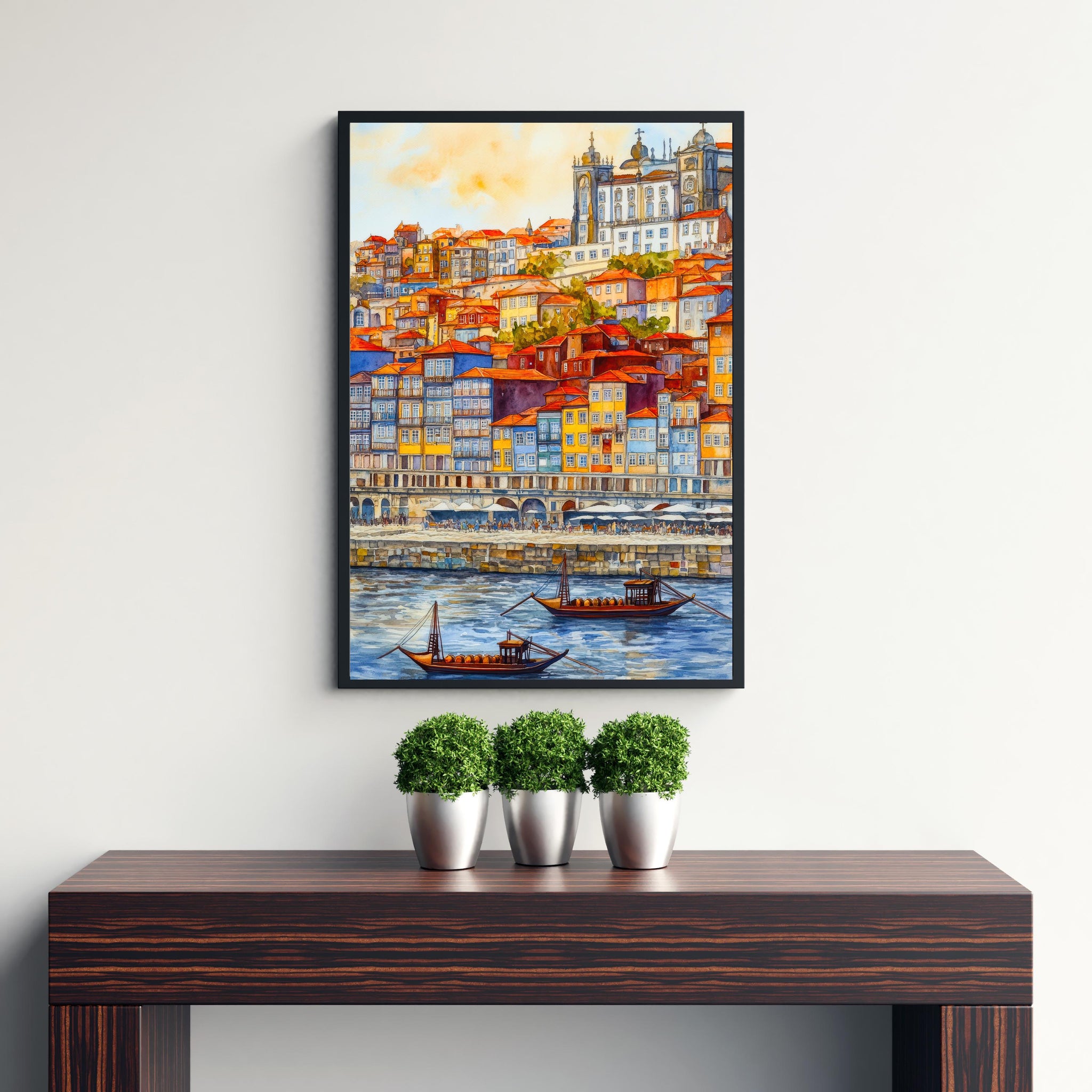 Porto Watercolor Painting Poster Portugal Wall Art Douro River City Print Decor Gift for Europe Lovers and Fans of Scenic Portuguese