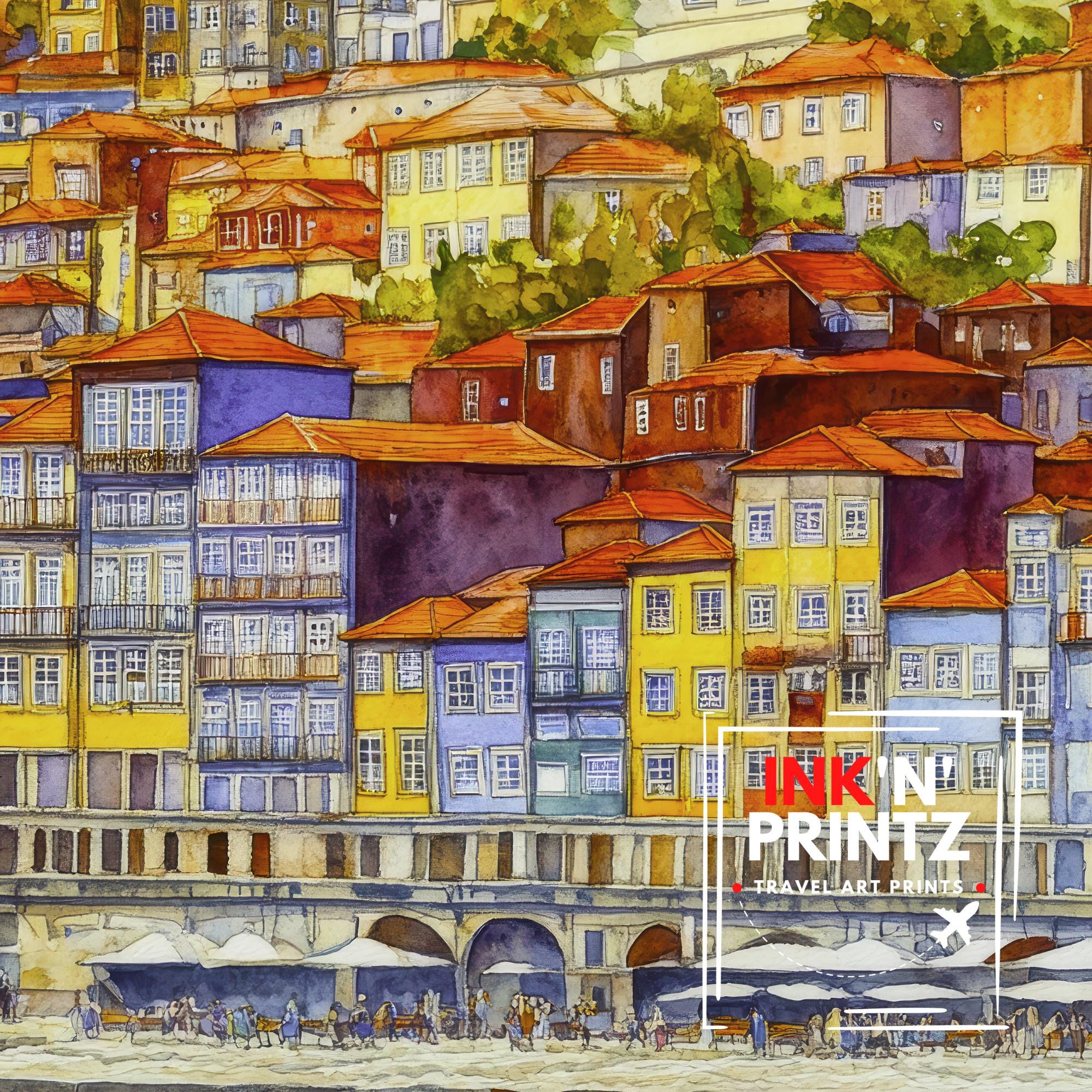 Porto Watercolor Painting Poster Portugal Wall Art Douro River City Print Decor Gift for Europe Lovers and Fans of Scenic Portuguese