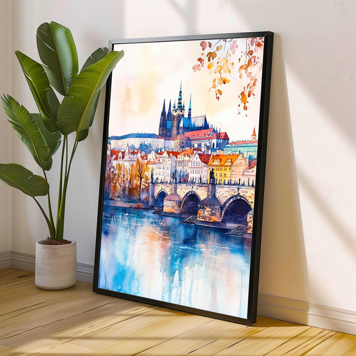 Prague Travel Poster Print Czech Republic Wall Art Historic City Decor Charles Bridge Skyline Gift for Europe Lovers and Fans of Scenic