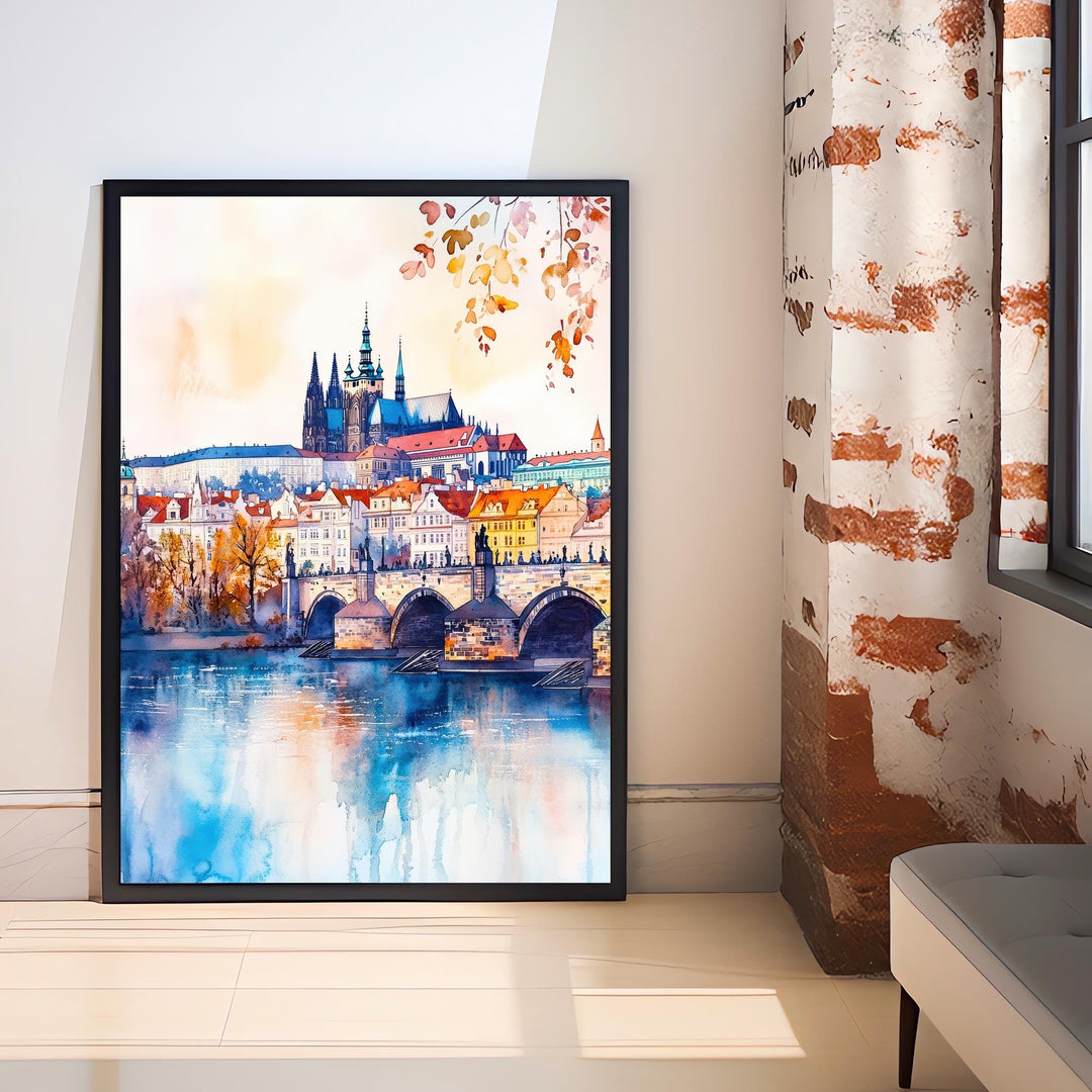 Prague Travel Poster Print Czech Republic Wall Art Historic City Decor Charles Bridge Skyline Gift for Europe Lovers and Fans of Scenic