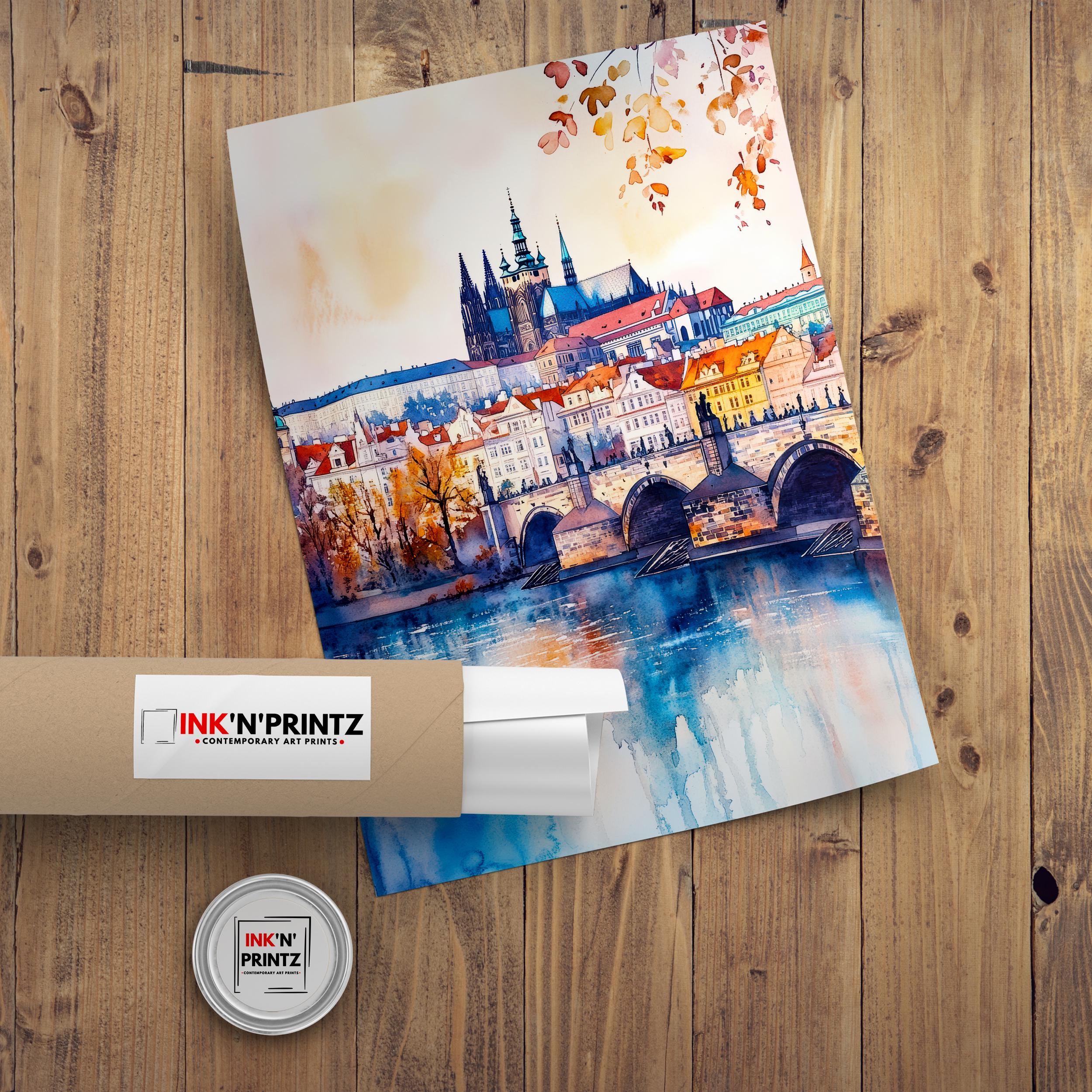 Prague Travel Poster Print Czech Republic Wall Art Historic City Decor Charles Bridge Skyline Gift for Europe Lovers and Fans of Scenic