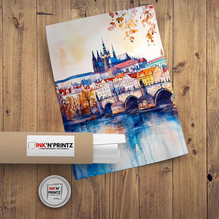 Prague Travel Poster Print Czech Republic Wall Art Historic City Decor Charles Bridge Skyline Gift for Europe Lovers and Fans of Scenic