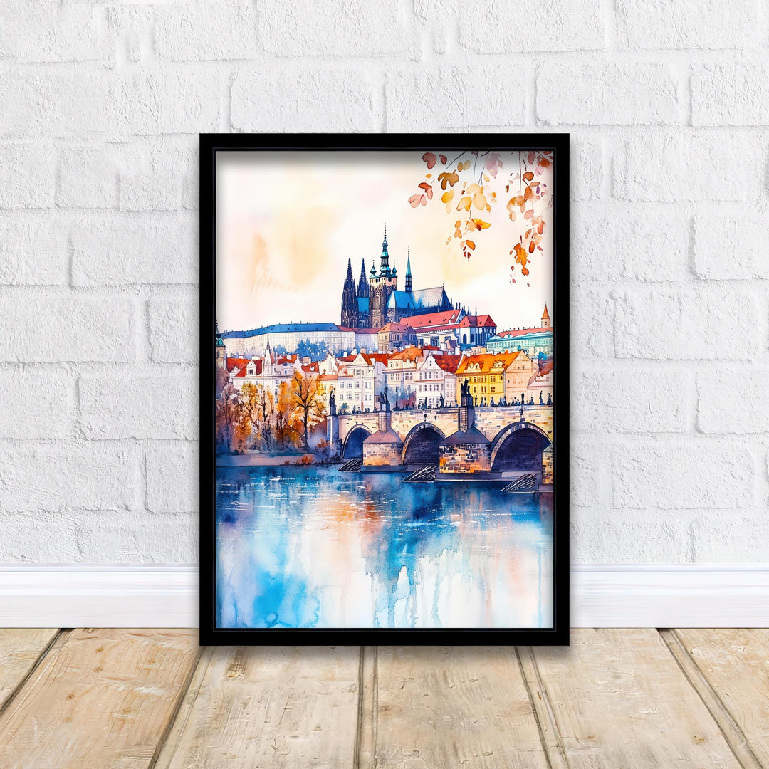 Prague Travel Poster Print Czech Republic Wall Art Historic City Decor Charles Bridge Skyline Gift for Europe Lovers and Fans of Scenic