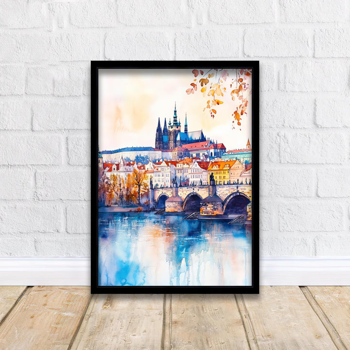 Prague Travel Poster Print Czech Republic Wall Art Historic City Decor Charles Bridge Skyline Gift for Europe Lovers and Fans of Scenic