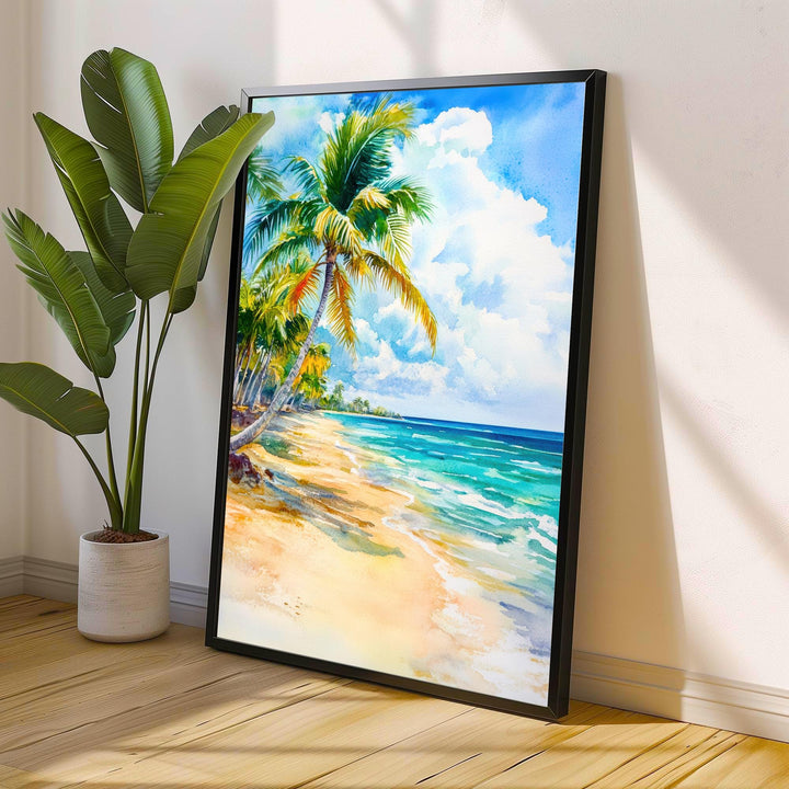 Riviera Maya Watercolor Painting Poster Mexico Wall Art Caribbean Coastal Print Scenic Landscape Decor Gift for Beach Lovers and Tropical