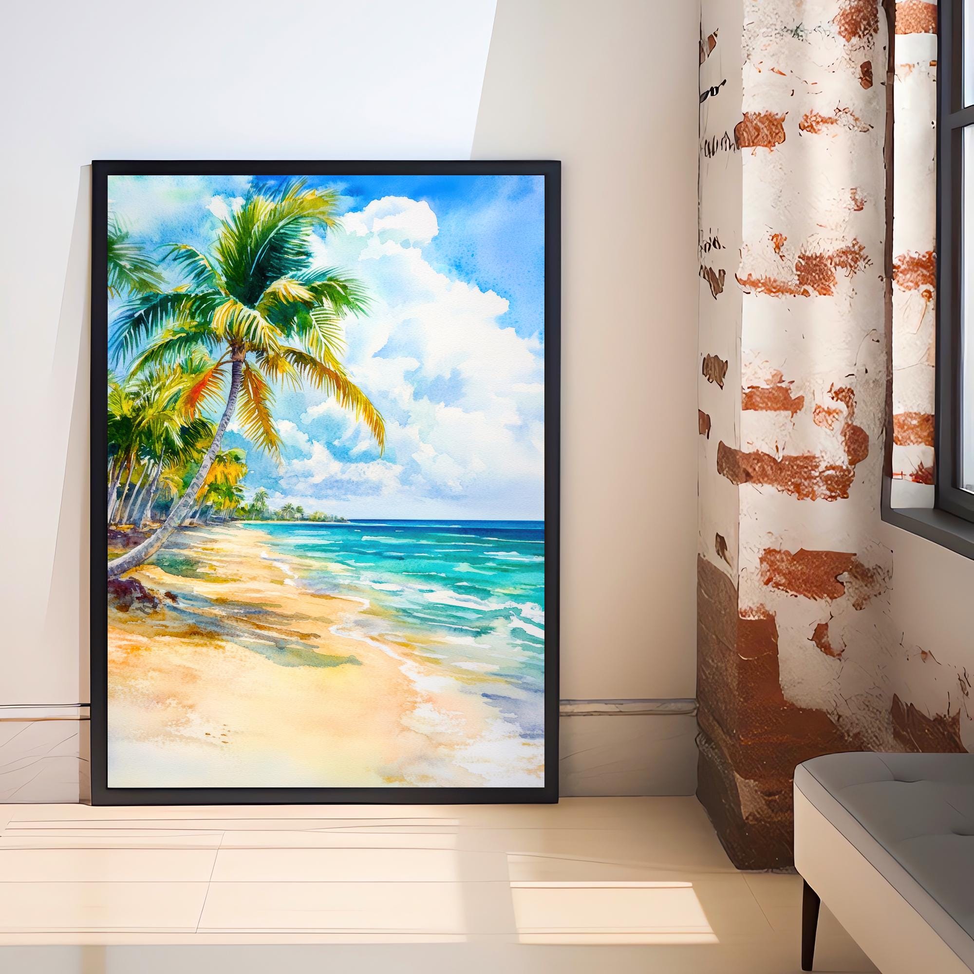 Riviera Maya Watercolor Painting Poster Mexico Wall Art Caribbean Coastal Print Scenic Landscape Decor Gift for Beach Lovers and Tropical