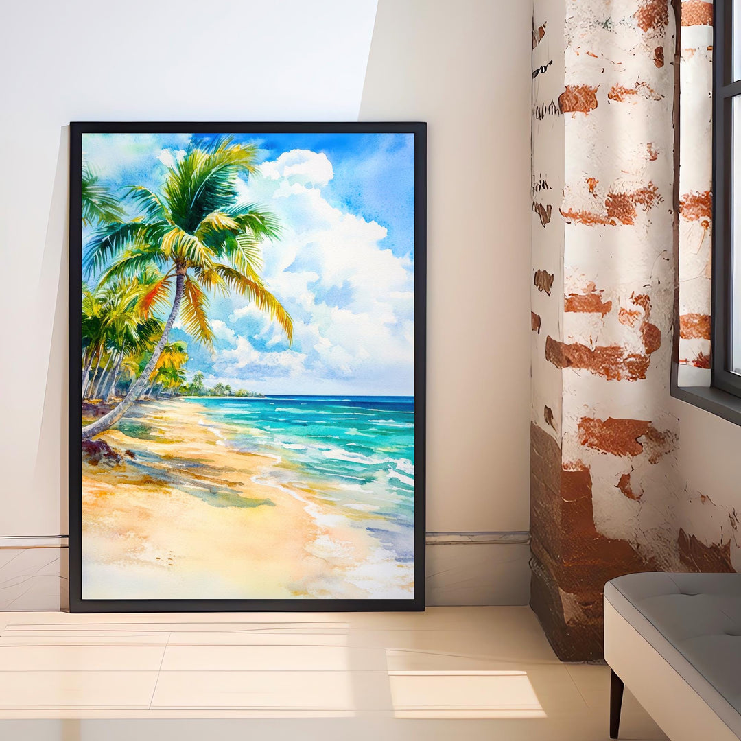 Riviera Maya Watercolor Painting Poster Mexico Wall Art Caribbean Coastal Print Scenic Landscape Decor Gift for Beach Lovers and Tropical