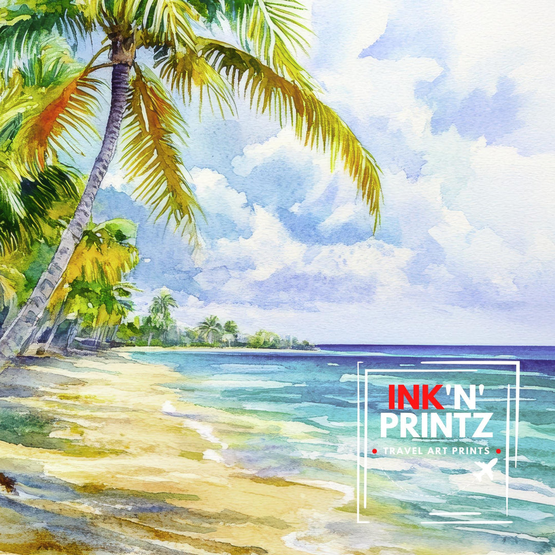 Riviera Maya Watercolor Painting Poster Mexico Wall Art Caribbean Coastal Print Scenic Landscape Decor Gift for Beach Lovers and Tropical