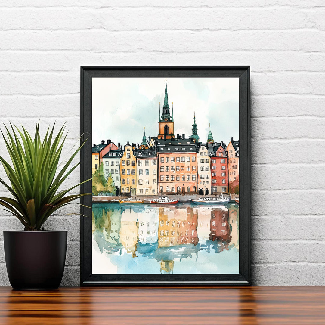 Stockholm Sweden Watercolor Art Print, Gamla Stan Painting, Scandinavia Travel Wall Decor, Cityscape Gift