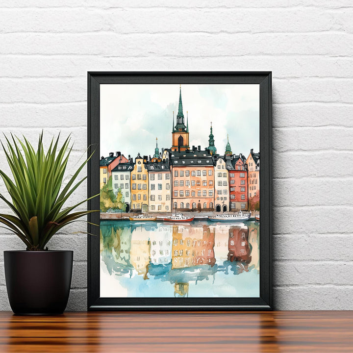 Stockholm Sweden Watercolor Art Print, Gamla Stan Painting, Scandinavia Travel Wall Decor, Cityscape Gift