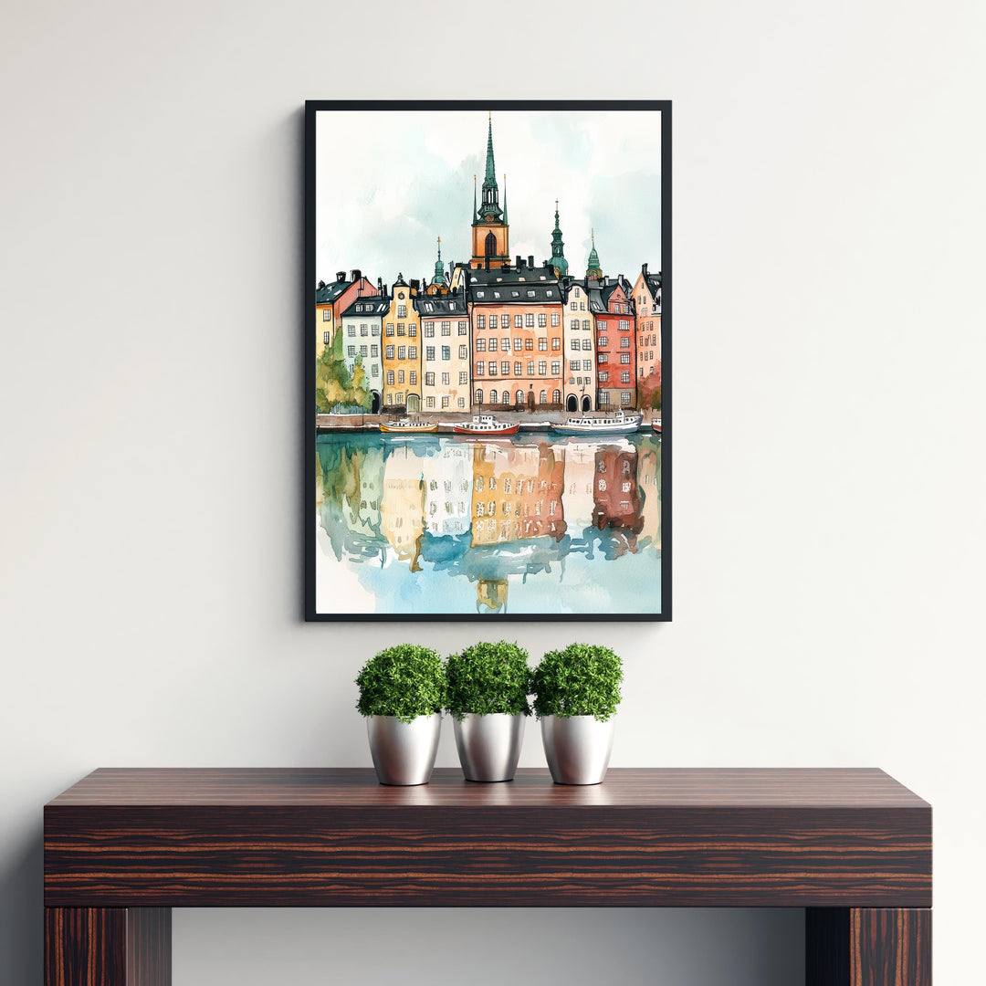 Stockholm Sweden Watercolor Art Print, Gamla Stan Painting, Scandinavia Travel Wall Decor, Cityscape Gift