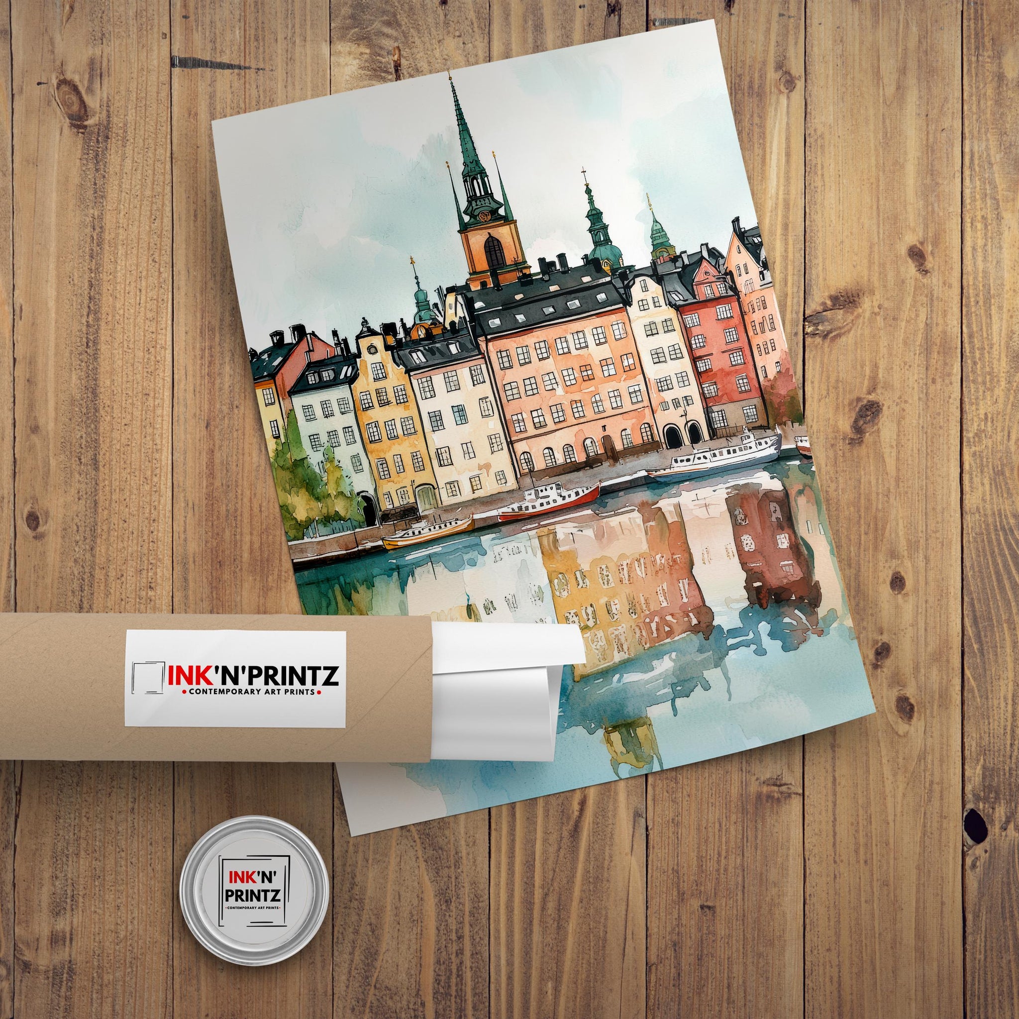 Stockholm Sweden Watercolor Art Print, Gamla Stan Painting, Scandinavia Travel Wall Decor, Cityscape Gift